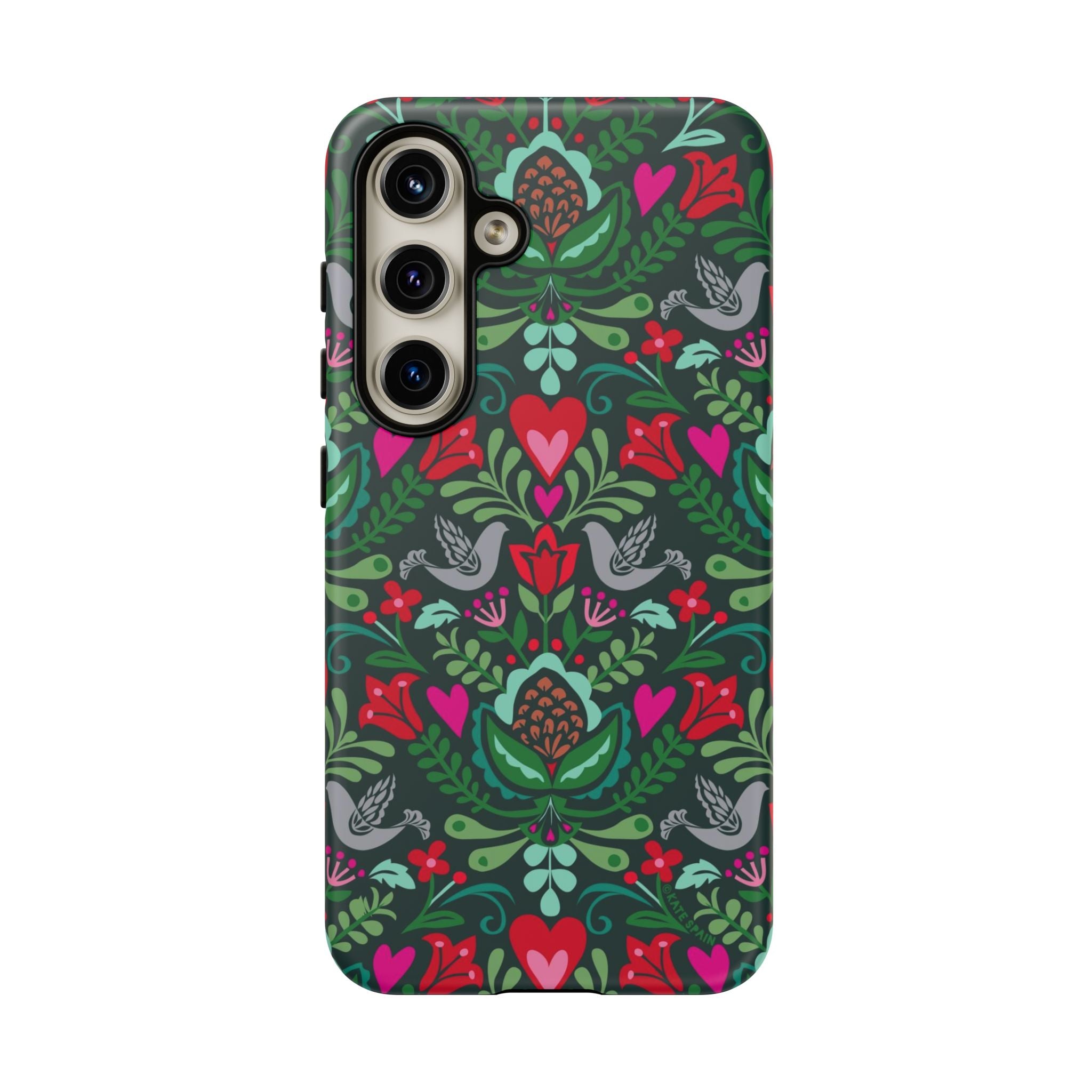 Rosemaling Samsung Galaxy S24 Case – Matte | forest green, red, pink rosemaling floral print