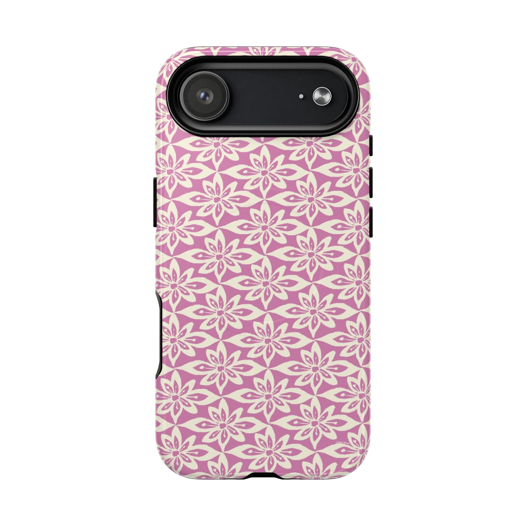 Lily Rose MagSafe iPhone 17 Air Case – Glossy | graphic white lily print on soft rose — botanical MagSafe case by Kate Spain