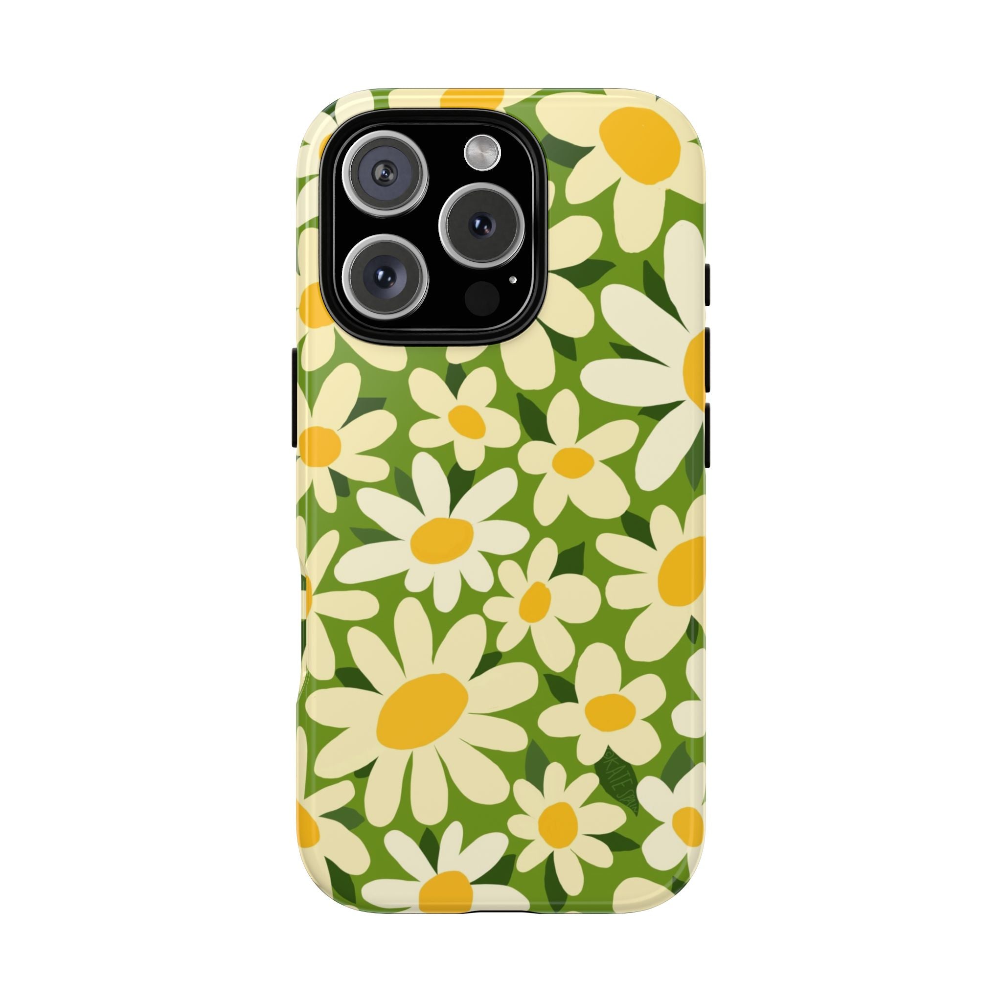 Shasta Daisy Tough iPhone 16 Pro Max Case – Glossy | green, white, yellow daisy floral print