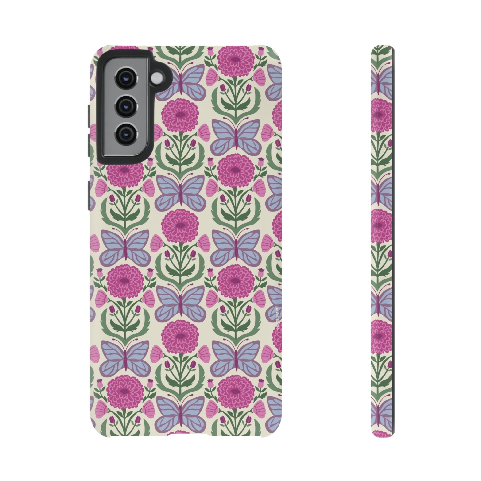 Luxury Butterfly Samsung Galaxy S21 Plus Case – Matte | cream, magenta, periwinkle butterfly floral print