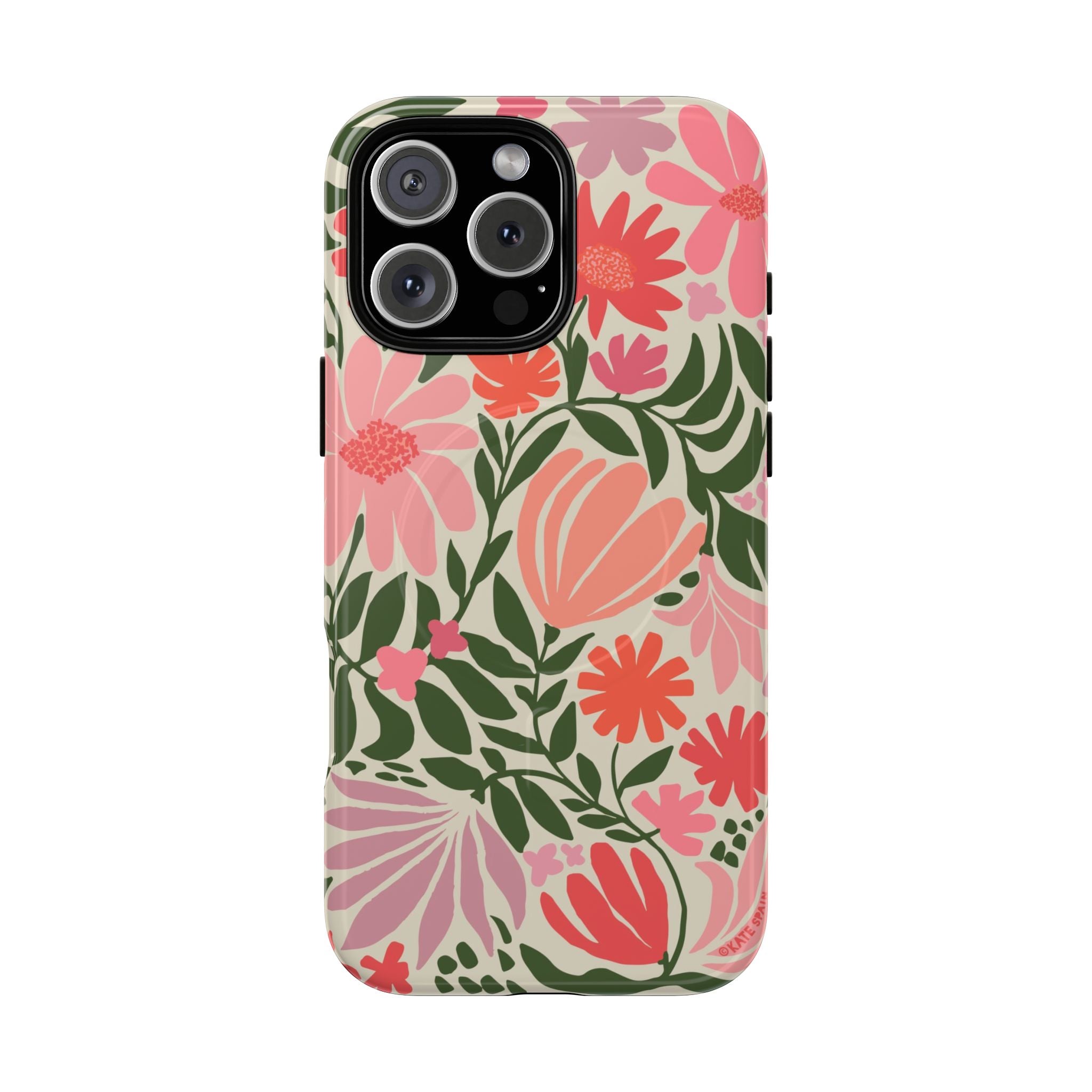 Botanica MagSafe iPhone 16 Pro Max Case – Glossy | coral, pink, sage green botanical wildflower print