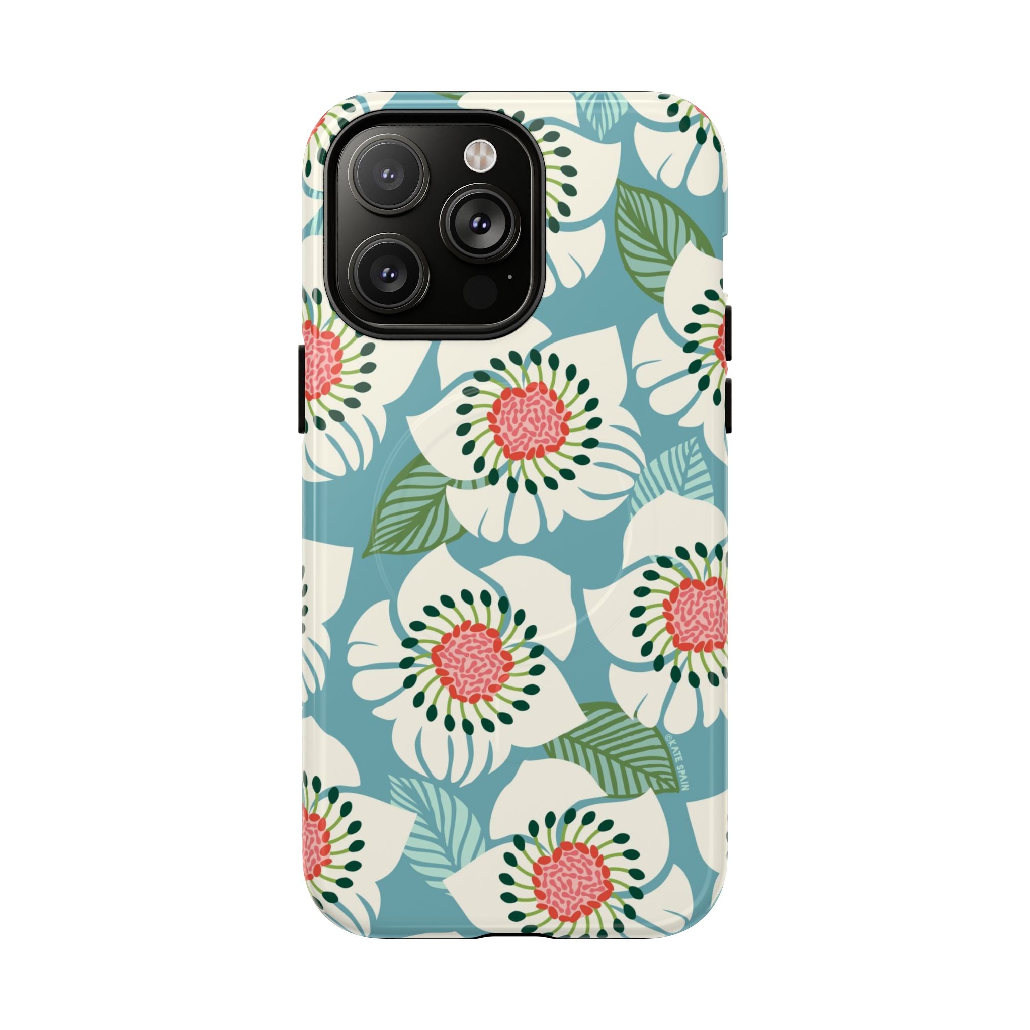 Panache MagSafe iPhone 14 Pro Max Case – Glossy | sky blue, pale cream, pink anemone floral print