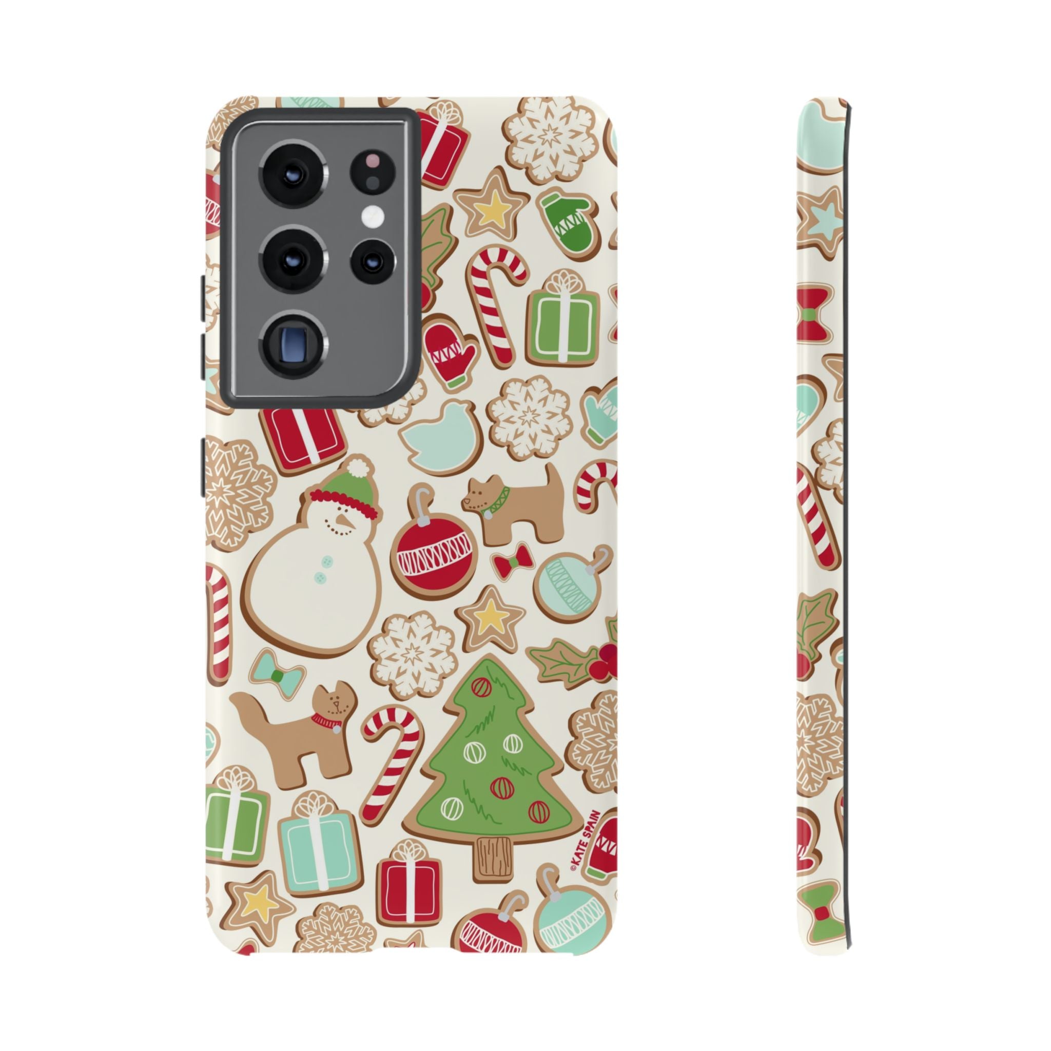 Gingerbread Cookies Samsung Galaxy S21 Ultra Case – Glossy | cream, red, green gingerbread holiday cookie print