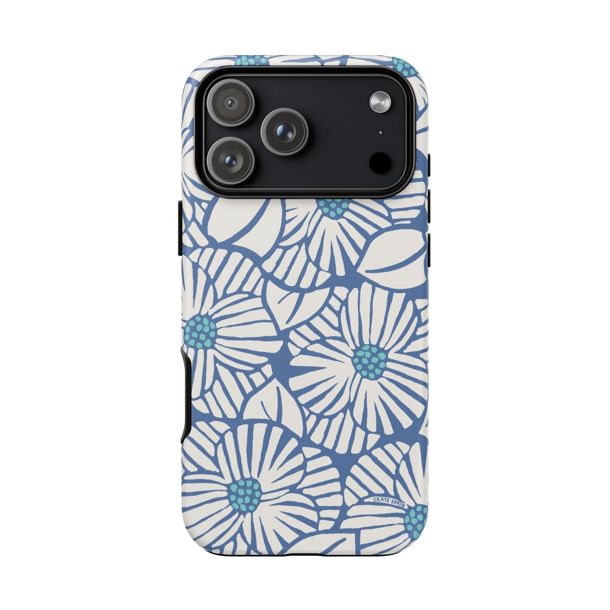 Calendula Tough iPhone 17 Pro Max Case – Matte | periwinkle, cream, teal graphic daisy floral print
