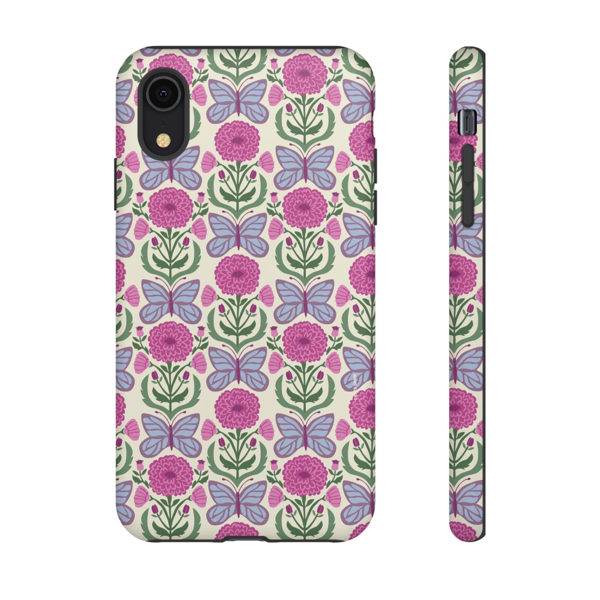 Butterfly Tough iPhone XR Case – Matte | cream, magenta, periwinkle butterfly floral print