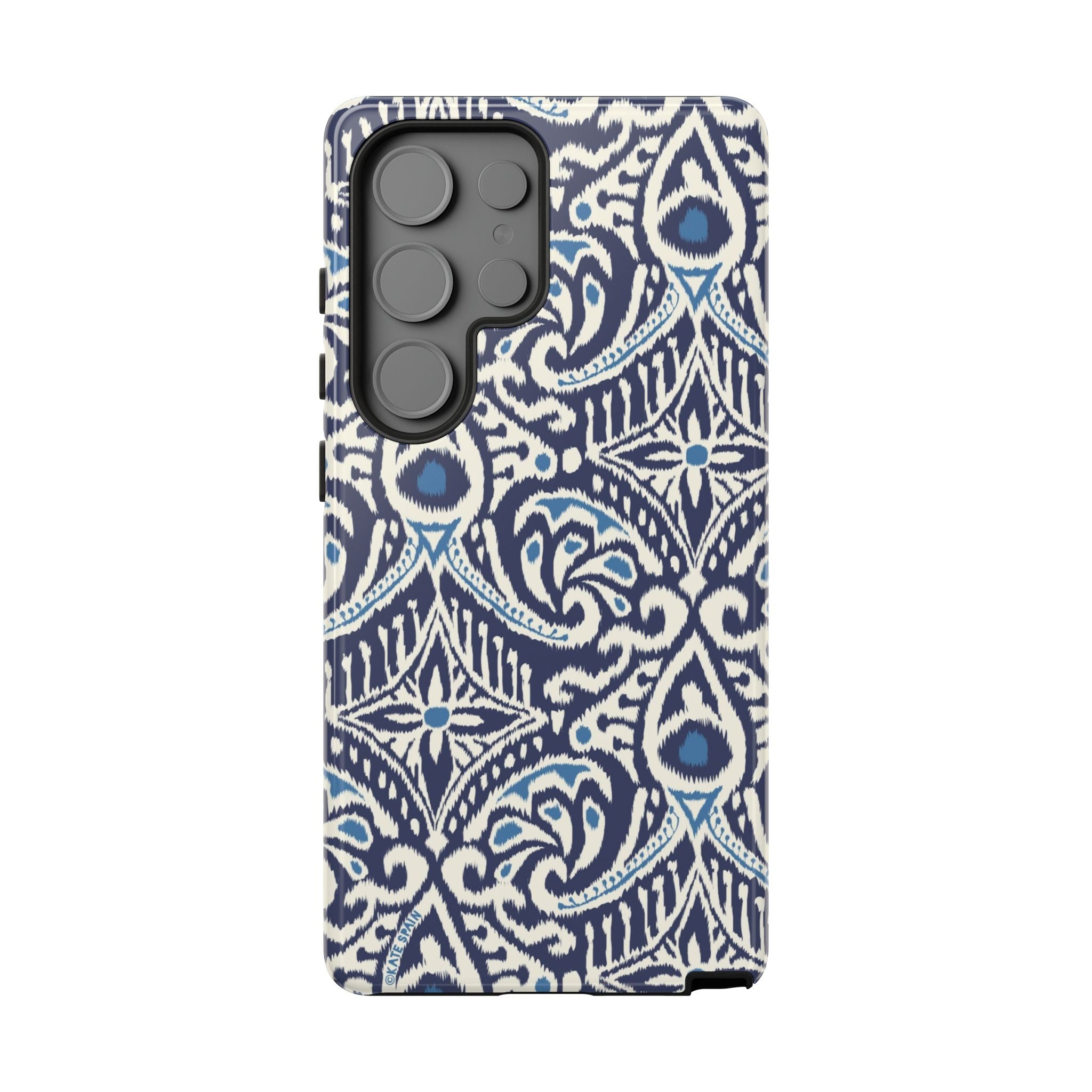 Luxury Ikat Samsung Galaxy S25 Ultra Case – Glossy | navy, white, aqua ikat geometric medallion print