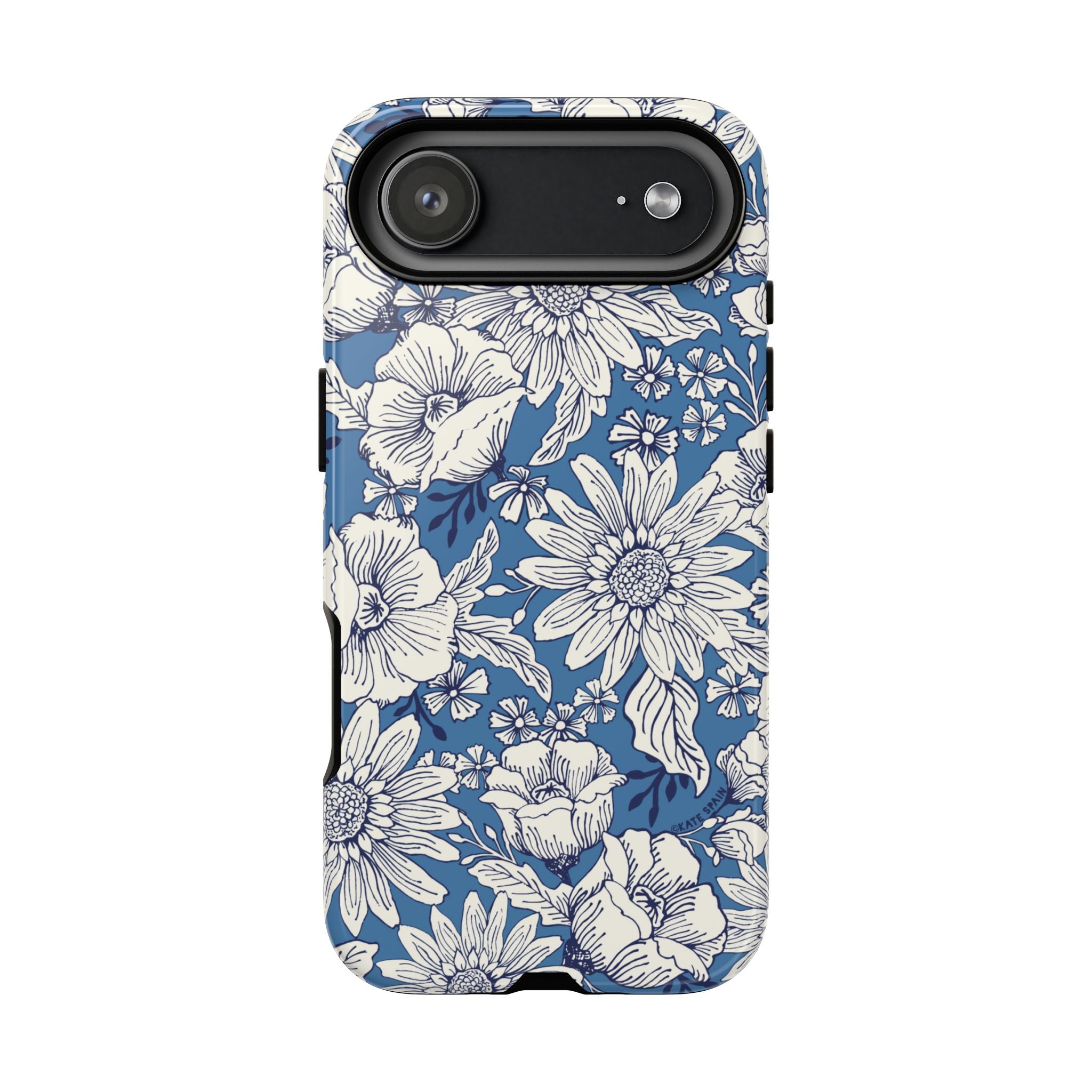 Jardin Tough iPhone 17 Air Case – Glossy | blue and cream botanical garden print