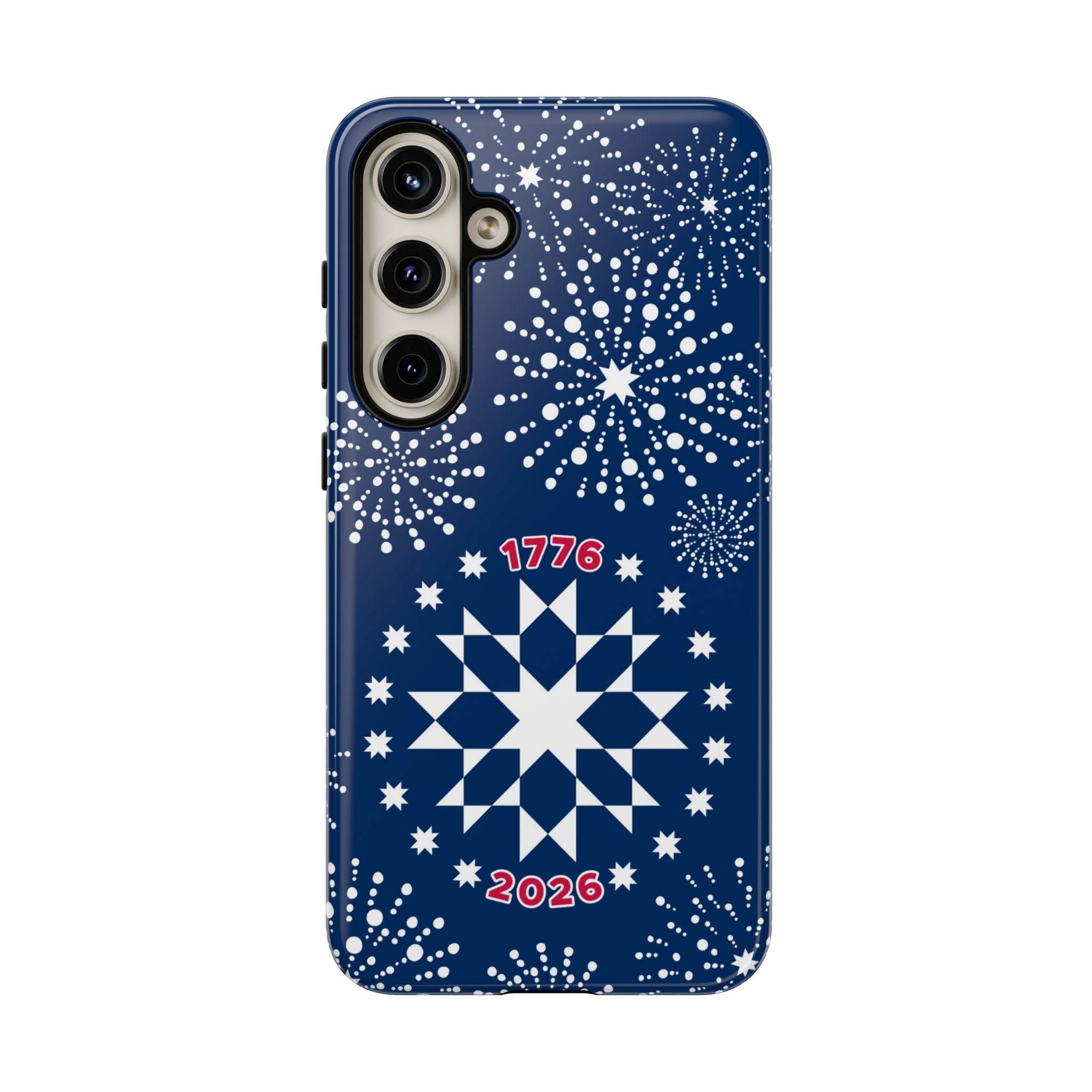 250th Fireworks Samsung Galaxy S24 Plus Case – Glossy | navy, white patriotic star quilt fireworks print