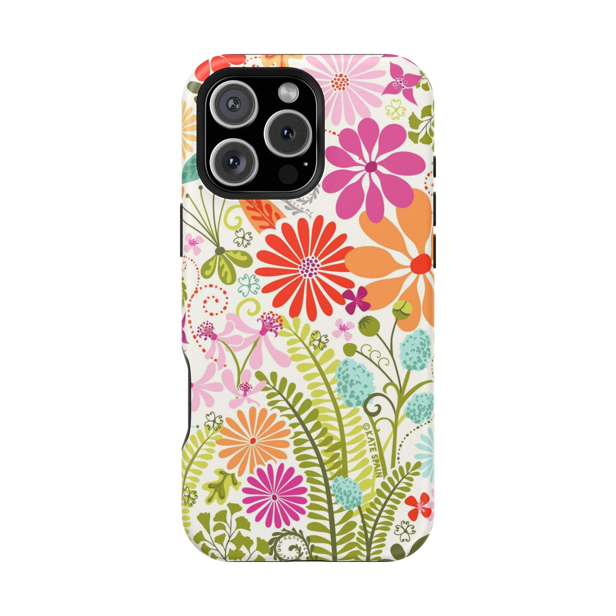 Luxury Terrain MagSafe iPhone 16 Pro Max Case – Glossy | white, magenta, coral botanical woodland floral print