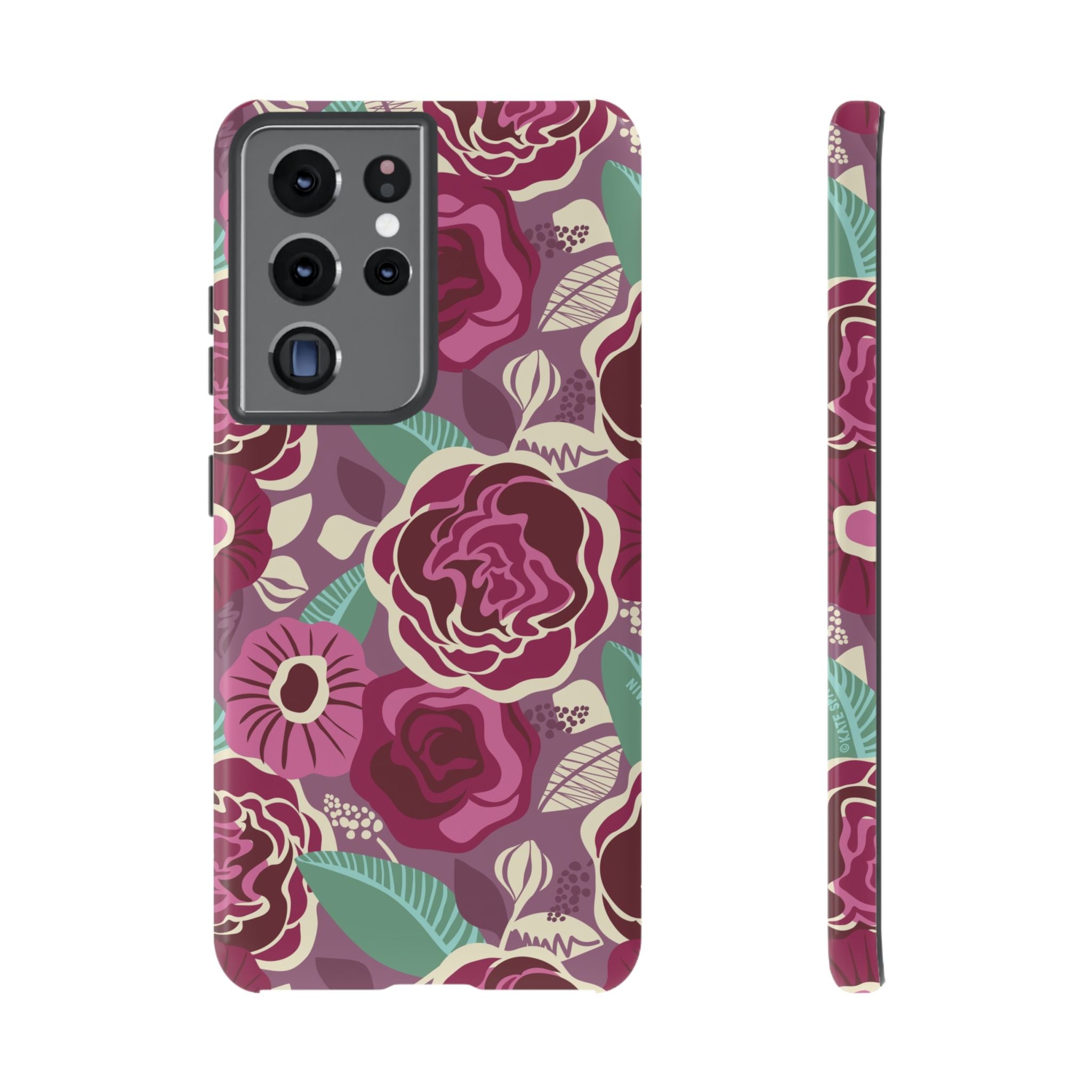 Luxury Tea Rose Burgundy Samsung Galaxy S21 Ultra Case – Glossy | burgundy, magenta, plum botanical rose floral print