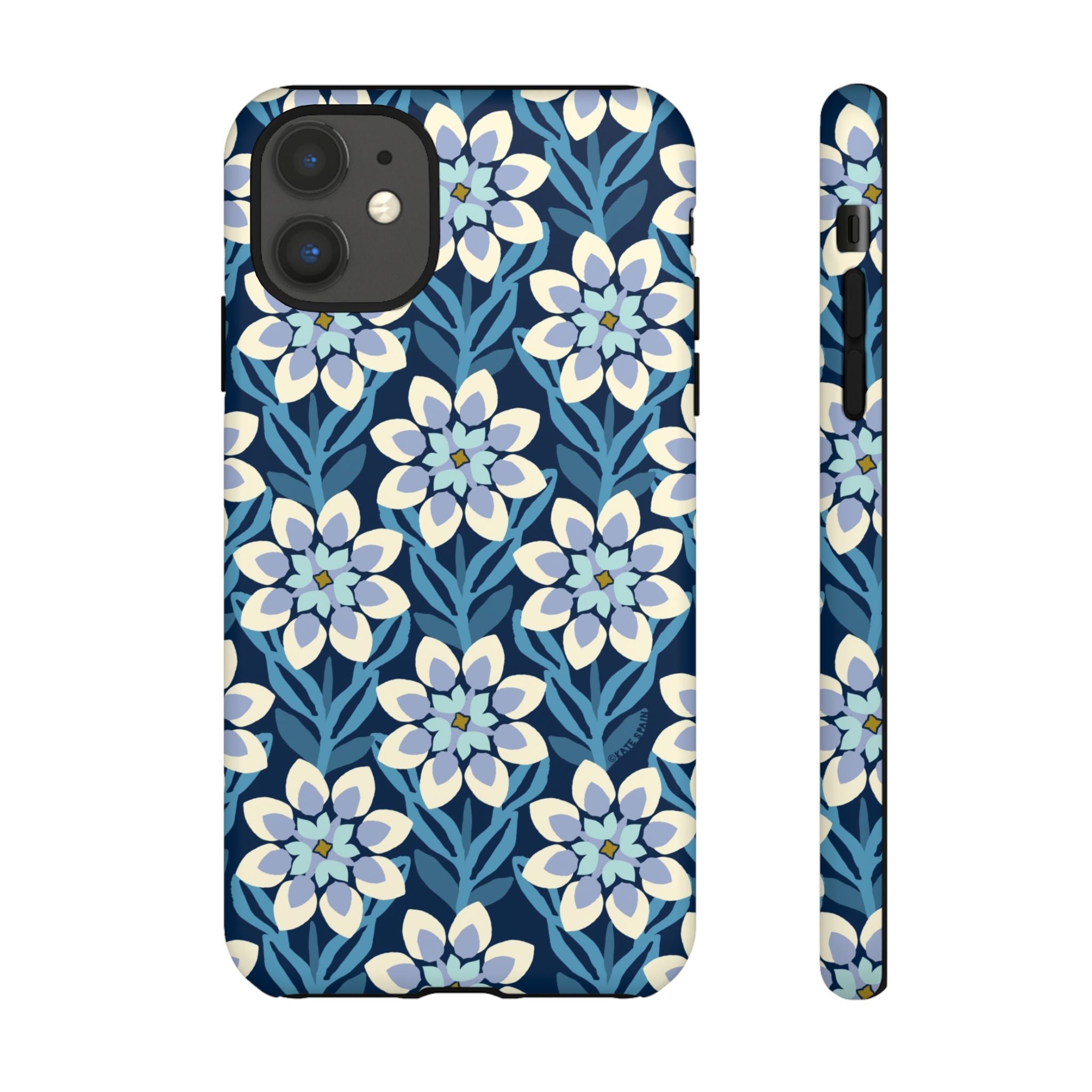 Designer Modern Dahlia Tough iPhone 11 Case – Matte | navy, cobalt, white dahlia floral print
