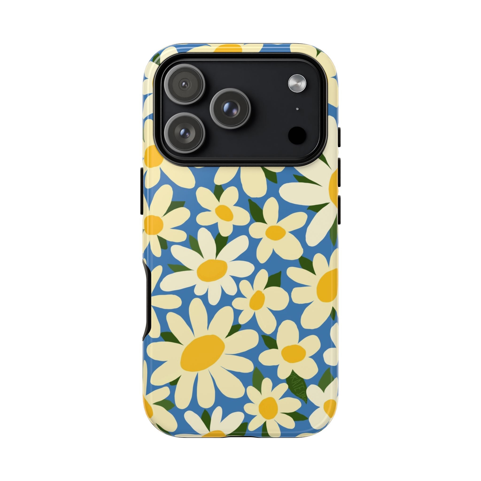 Shasta Daisy Tough iPhone 17 Pro Case – Glossy | blue, cream, yellow daisy floral print