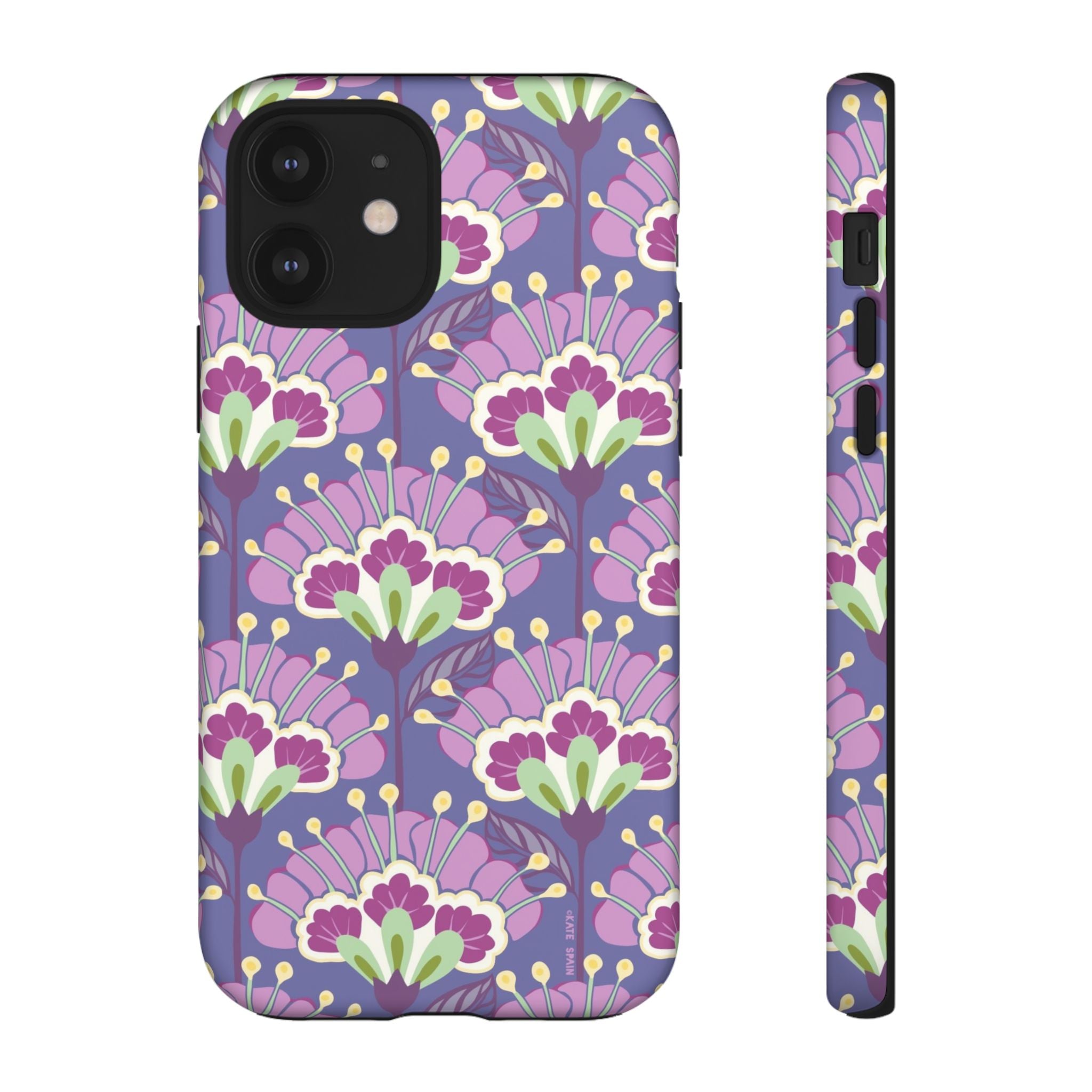 Lantern Flower Tough iPhone 12 Case – Matte | periwinkle, purple, mauve, sage botanical lantern floral print