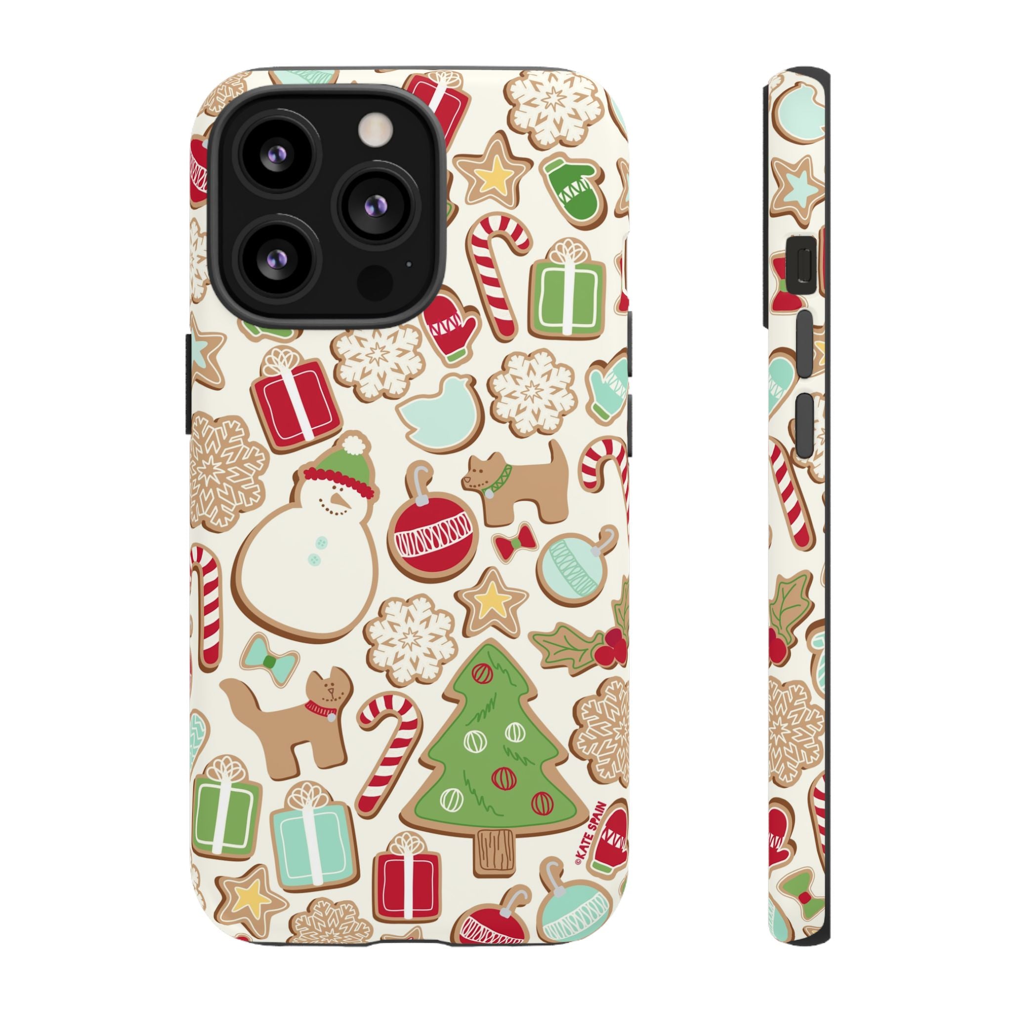 Gingerbread Cookies Tough iPhone 13 Pro Case – Matte | cream, red, green gingerbread holiday cookie print