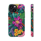 Posy Tough iPhone 13 Mini Case – Glossy | teal, purple, magenta, yellow botanical wildflower print