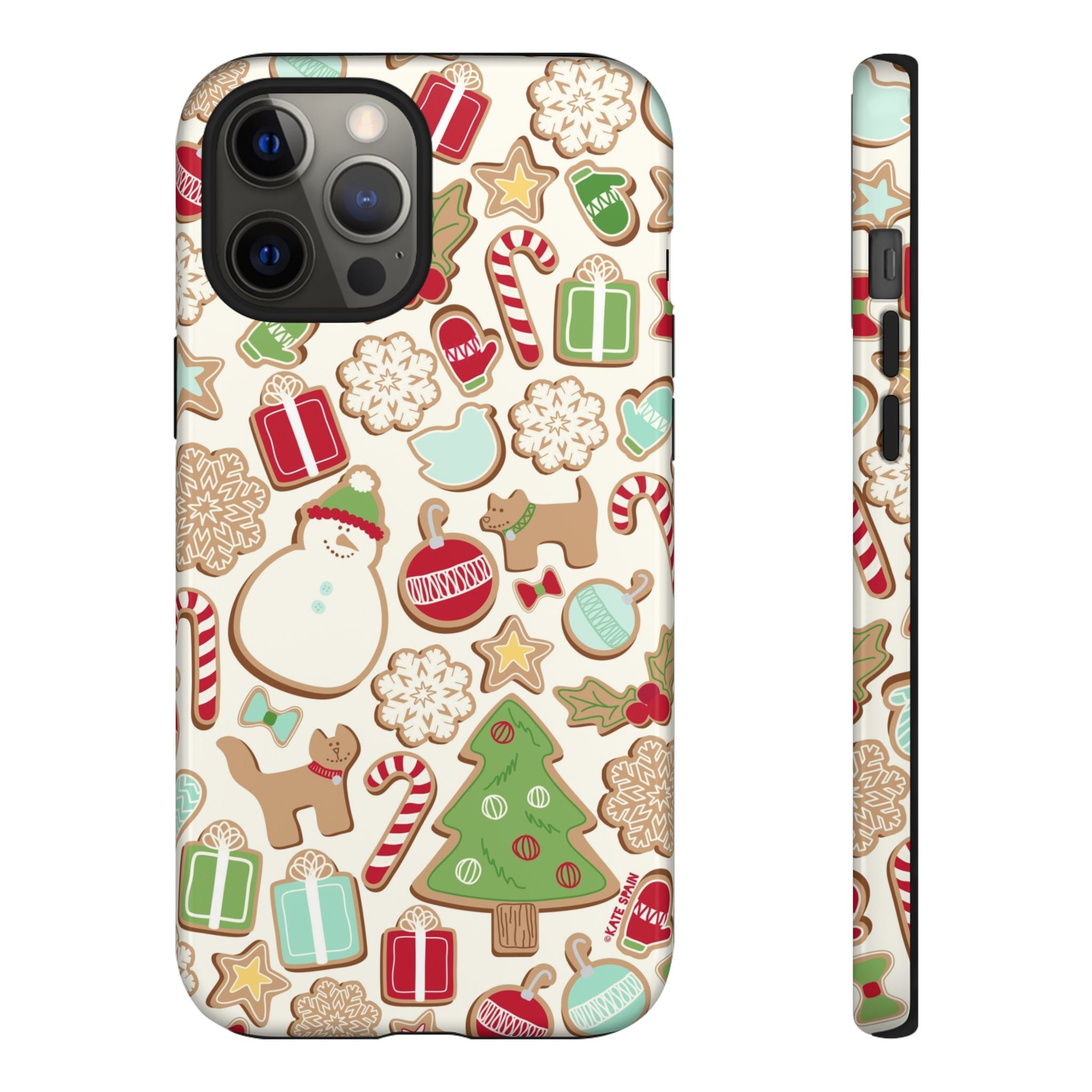 Gingerbread Cookies Tough iPhone 12 Pro Max Case – Glossy | cream, red, green gingerbread holiday cookie print
