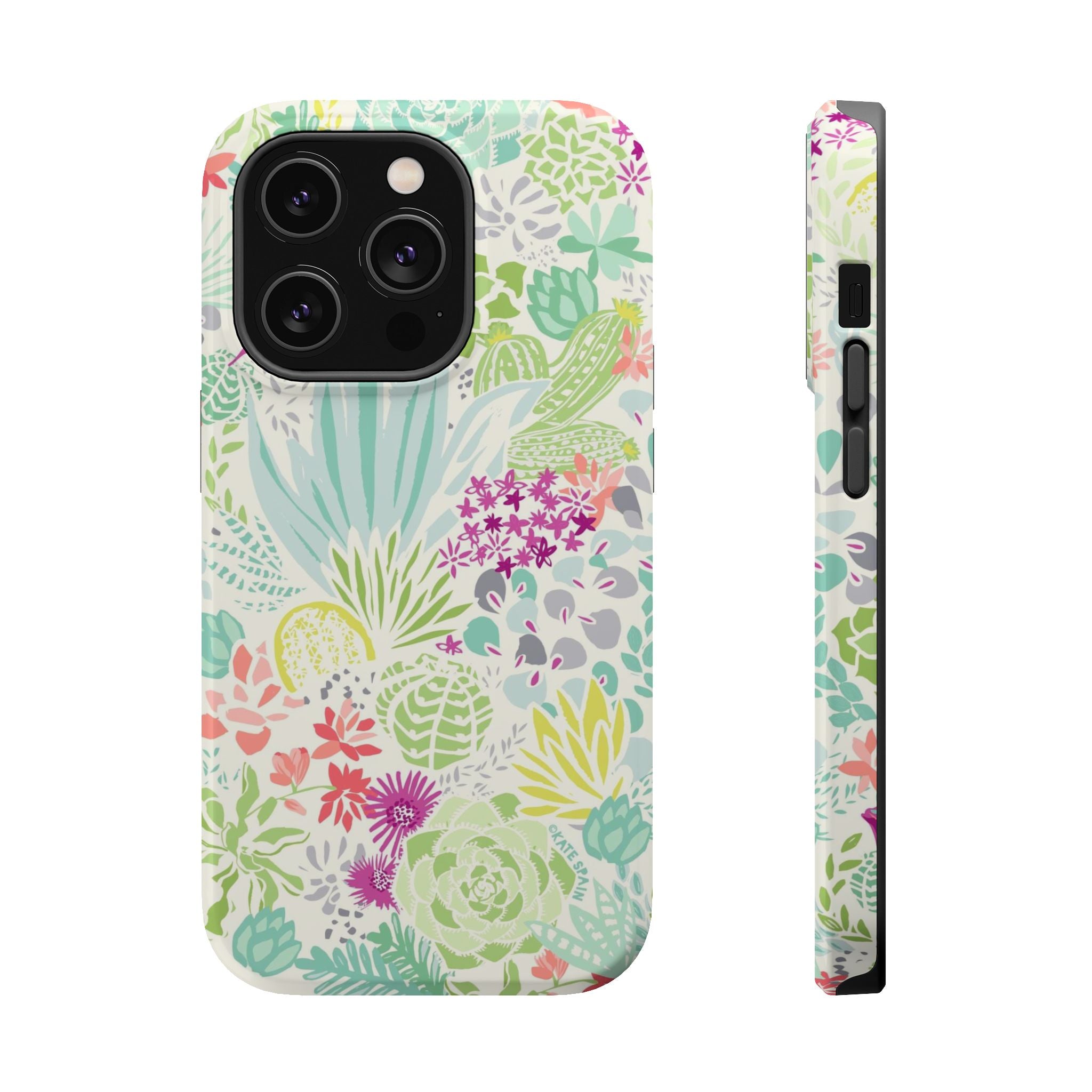 Canyon MagSafe iPhone 14 Pro Case – Glossy | aqua, coral, purple, sage green succulent and cactus print