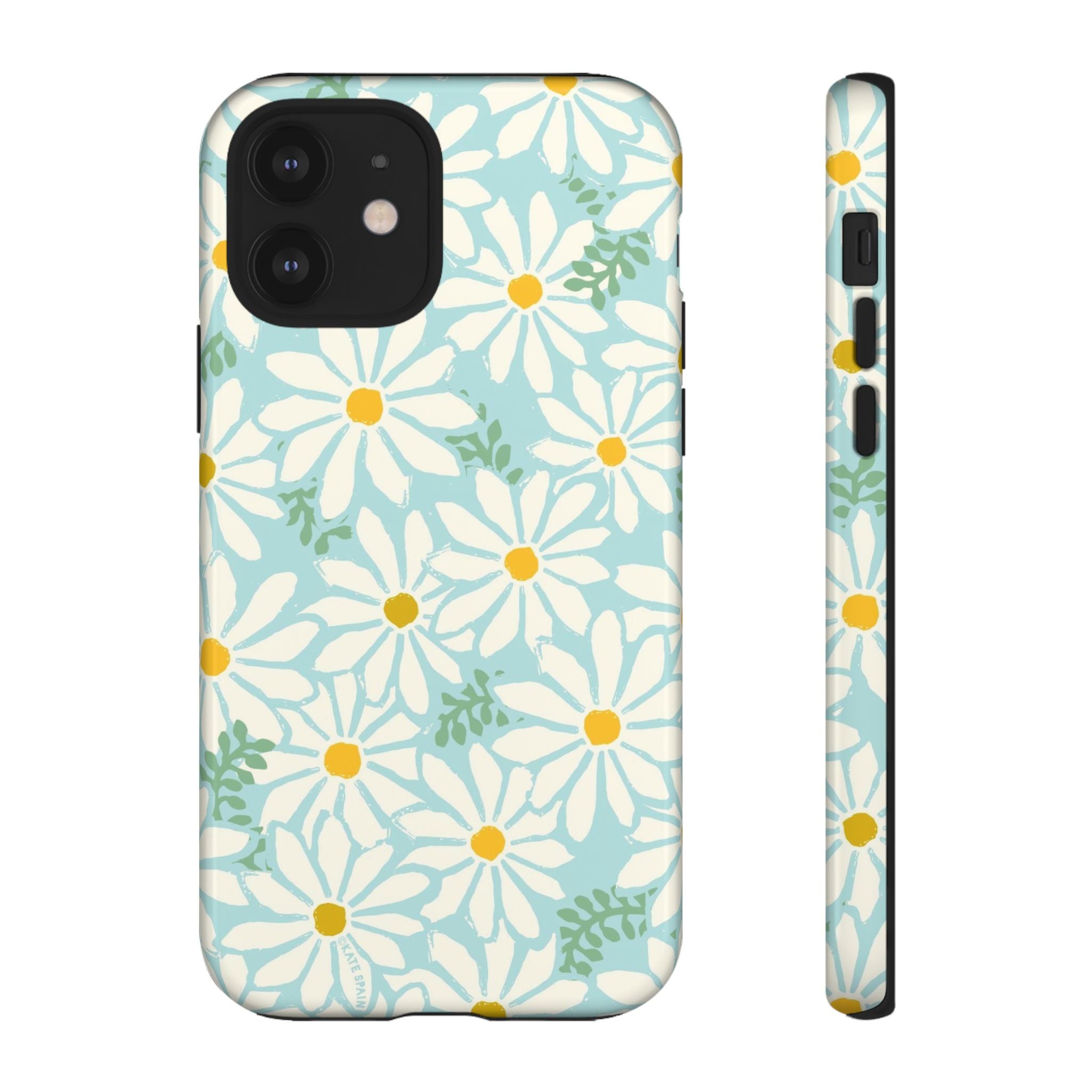 Daisies Tough iPhone 12 Case – Glossy | mint, white, yellow botanical daisy floral print