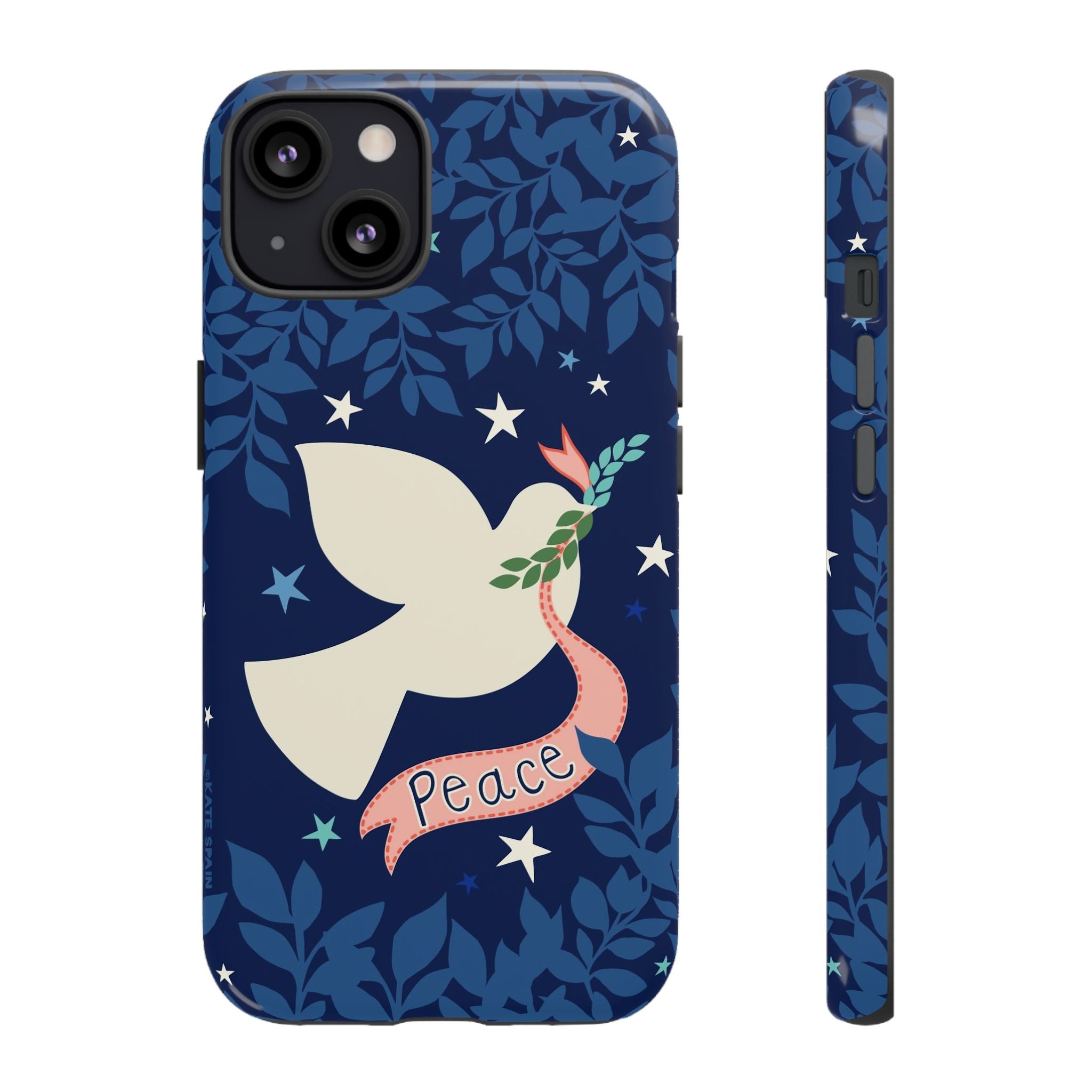 Peace Tough iPhone 13 Case – Matte | navy, cream peace dove, stars, botanical print