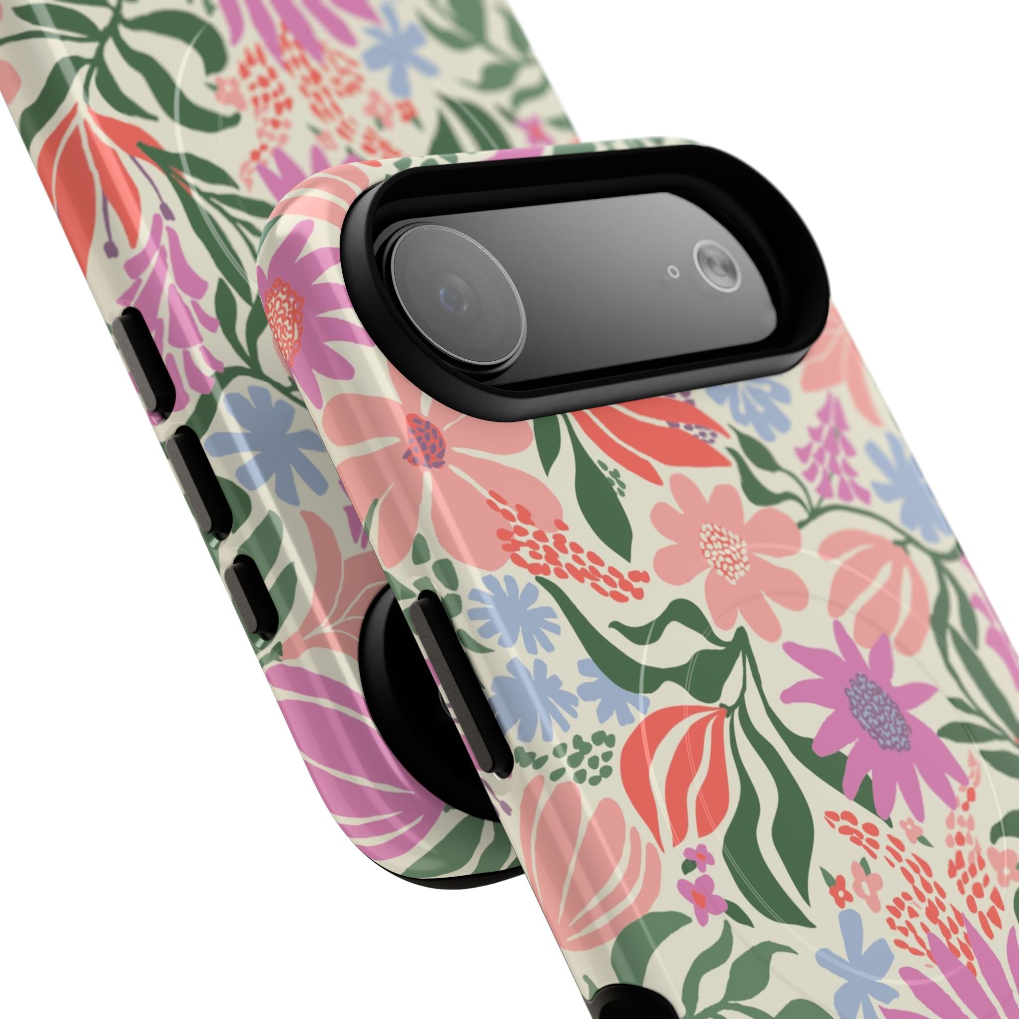 Botanica Pastel MagSafe iPhone 17 Air Case – Glossy | angled view closeup of camera cutout and buttons