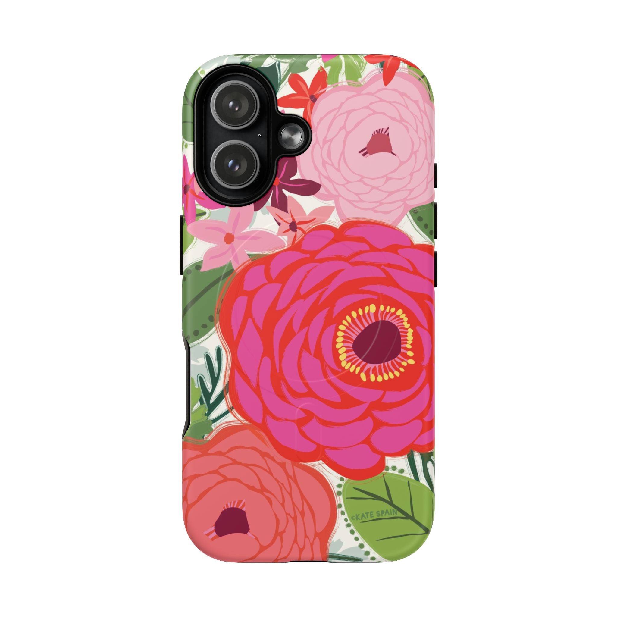 Bloomerie Fuchsia MagSafe iPhone 17 Case – Matte | cream, magenta, coral botanical peony floral print
