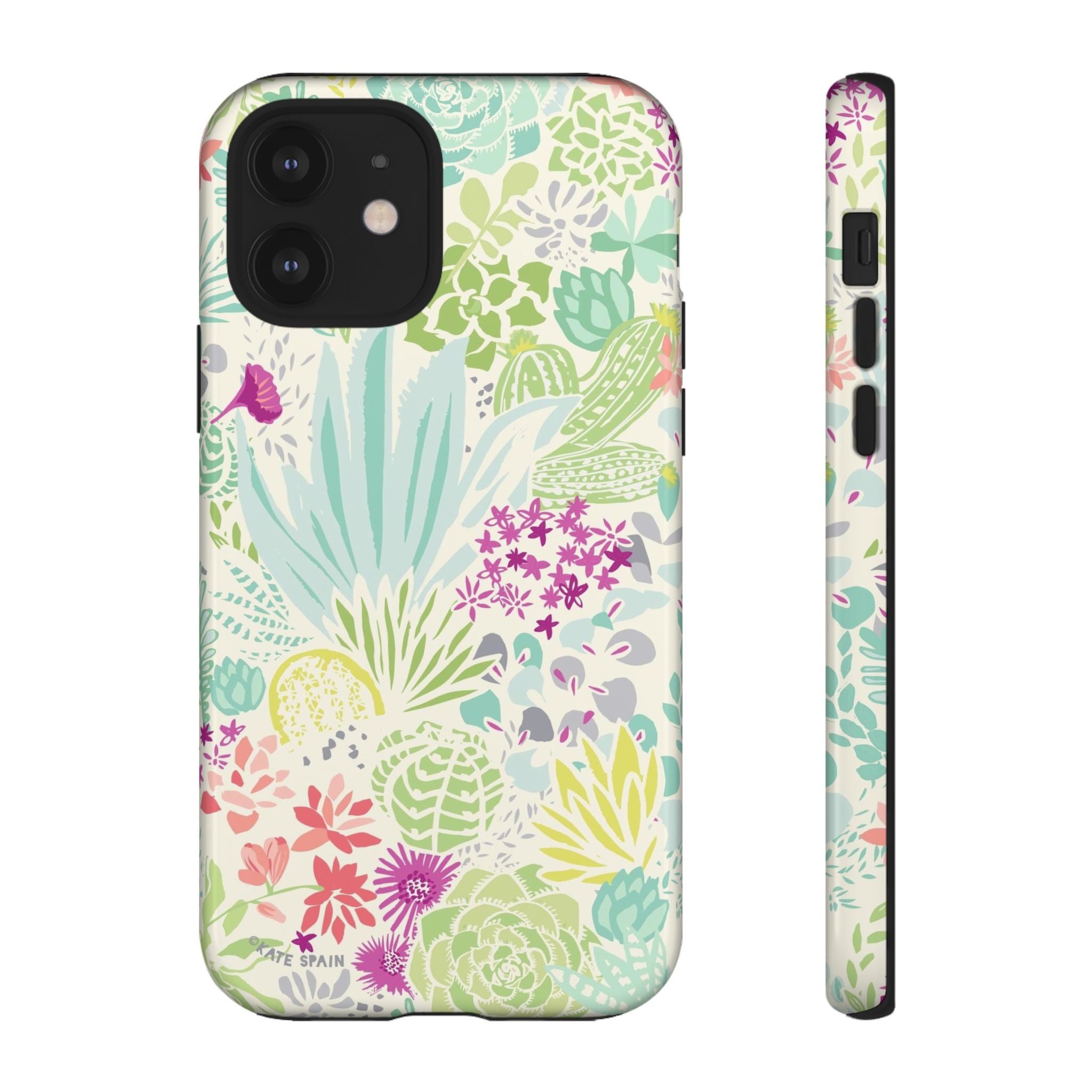 Canyon Tough iPhone 12 Case – Glossy | cream, sage, aqua, mauve, fuschia botanical succulent print