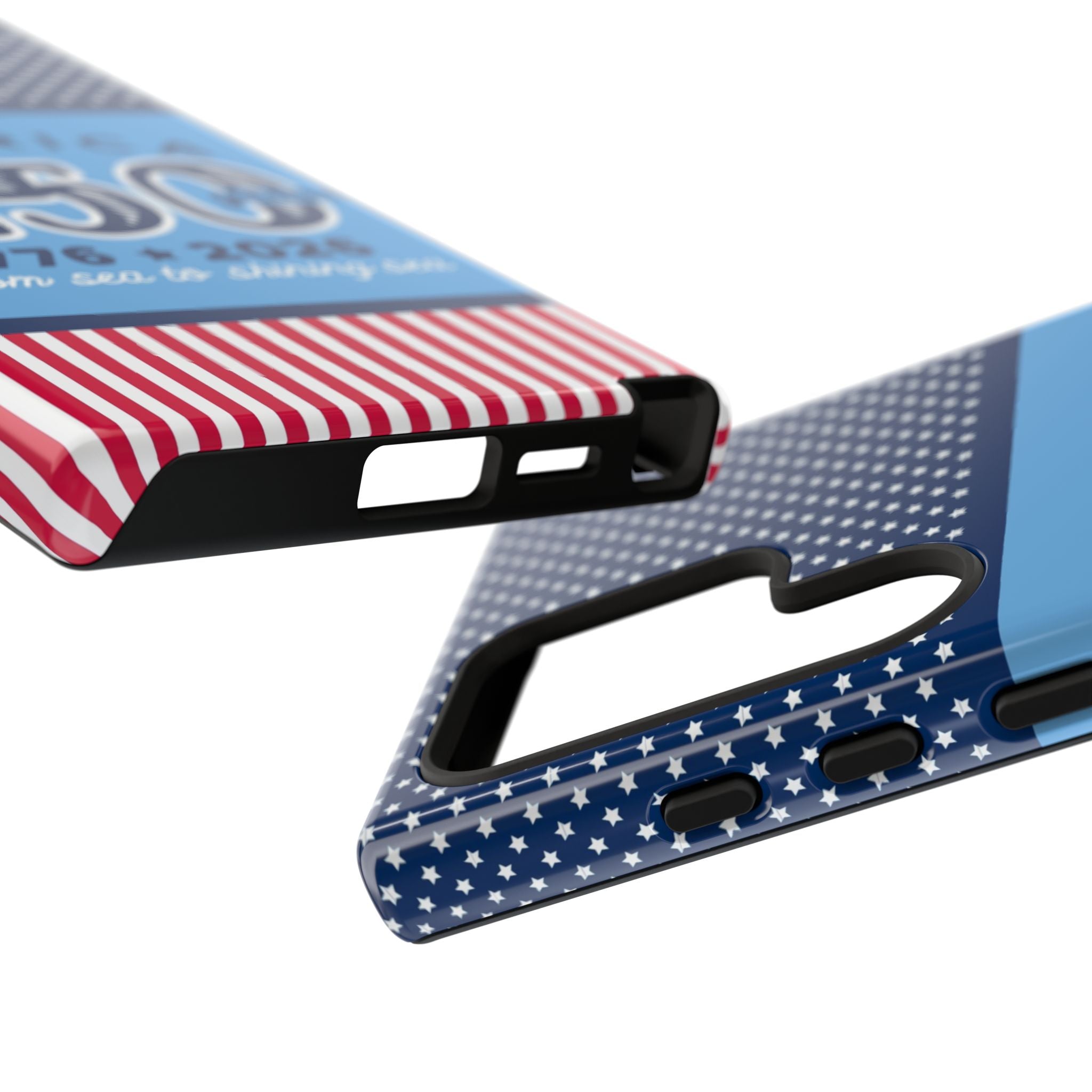 Sea to Shining Sea Samsung Galaxy S24 Ultra Case – detailed view of case ports, buttons, and camera cutout in navy, sky blue, red patriotic America 250 commemorative print