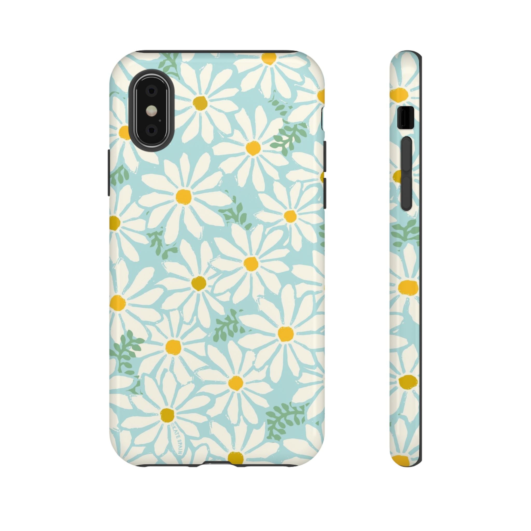 Daisies Tough iPhone X Case – Glossy | mint, white, yellow botanical daisy floral print