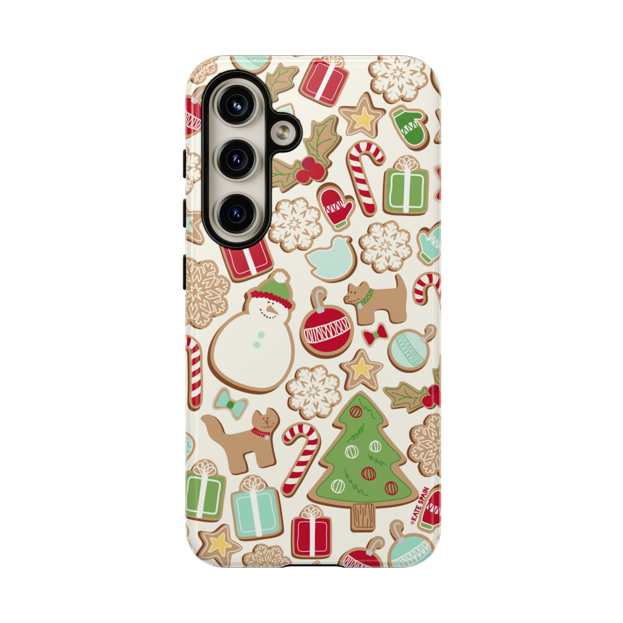 Gingerbread Cookies Samsung Galaxy S24 Plus Case – Glossy | cream, red, green gingerbread holiday cookie print