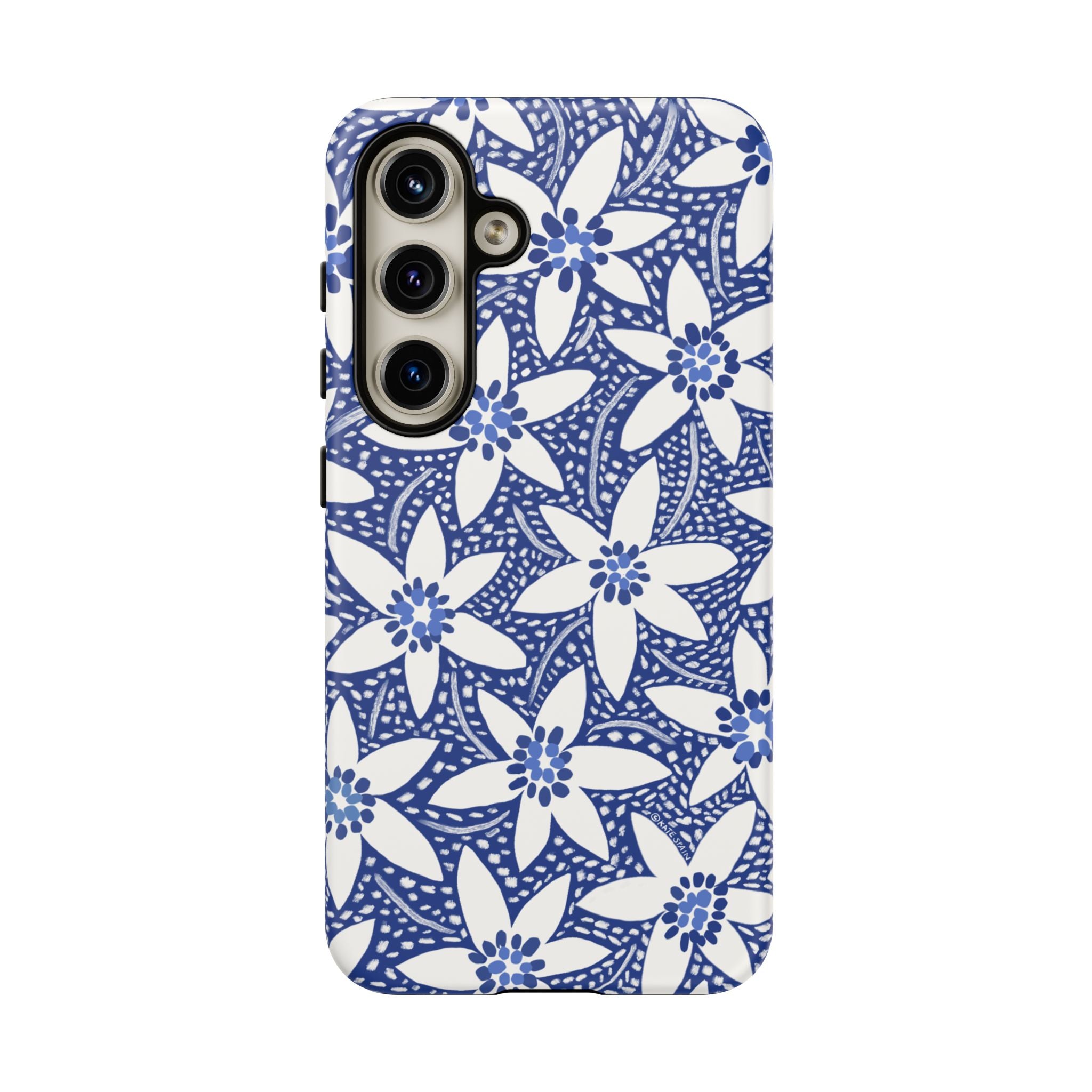 Starflower Samsung Galaxy S24 Case – Matte | navy, white geometric starflower print