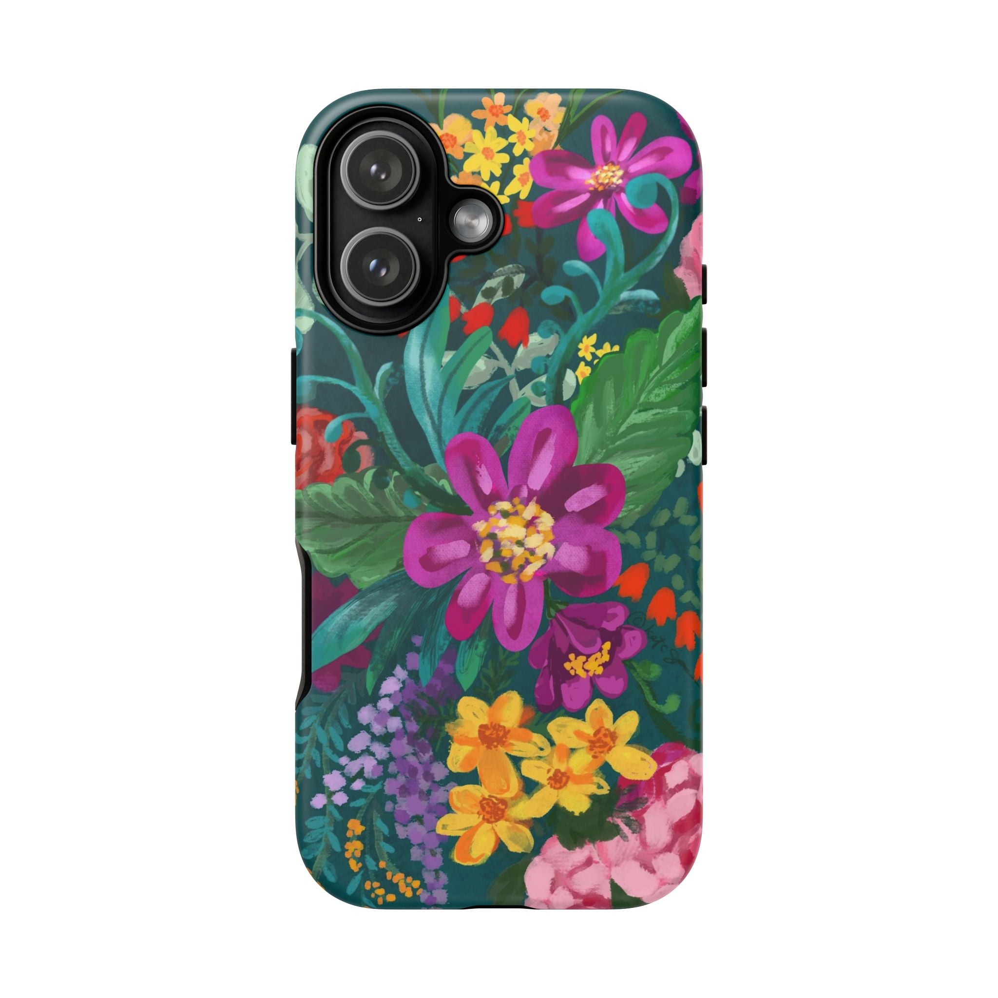 Posy Tough iPhone 17 Case – Matte | teal, purple, magenta, yellow botanical wildflower print