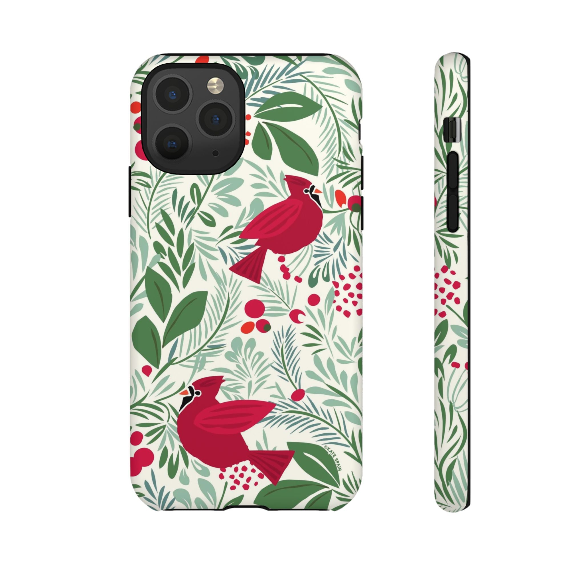 Birds and Berries Tough iPhone 11 Pro Case – Matte | cream, red, green botanical cardinal berry print
