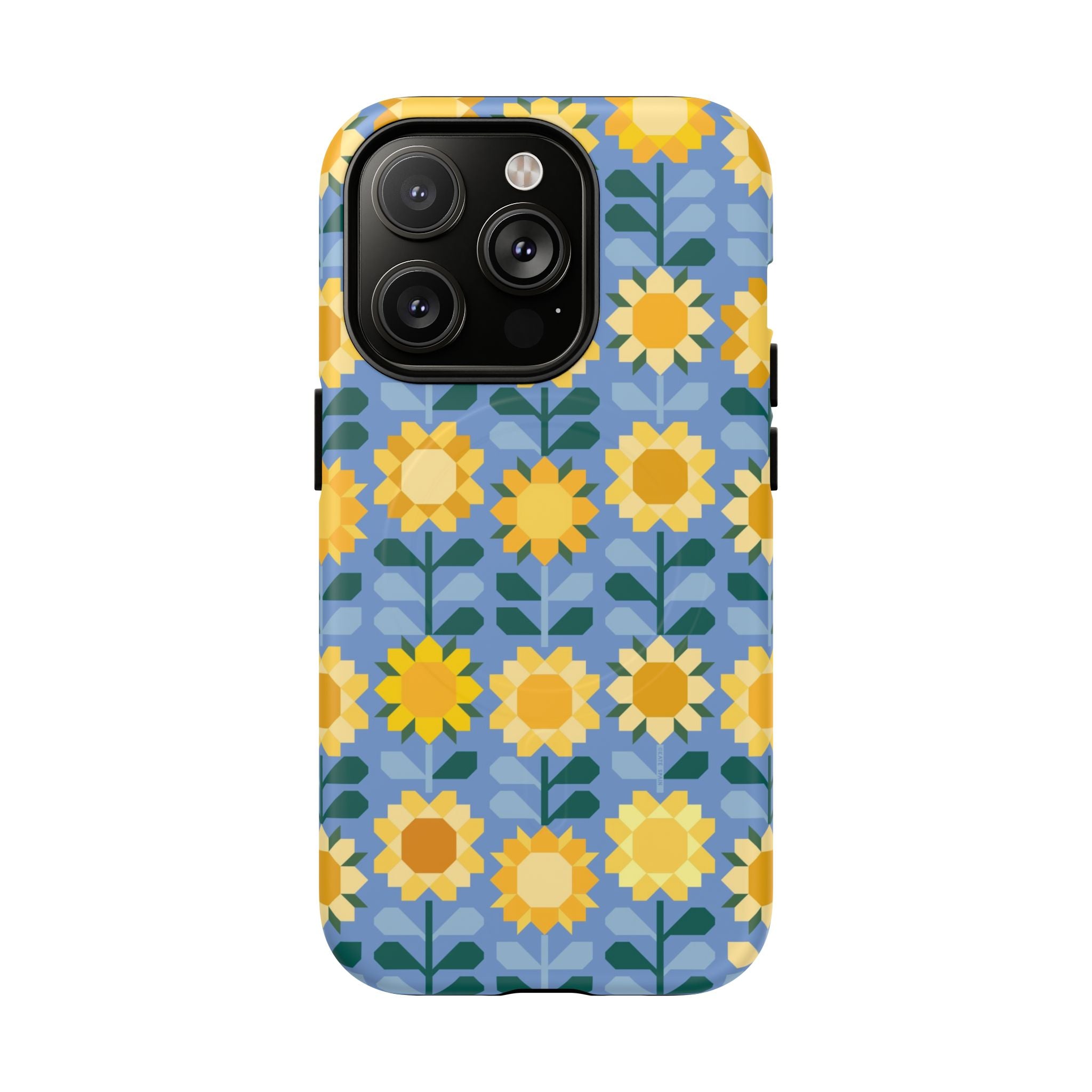 Sunflowers MagSafe iPhone 14 Pro Case – Matte | blue, yellow, gold geometric sunflower print