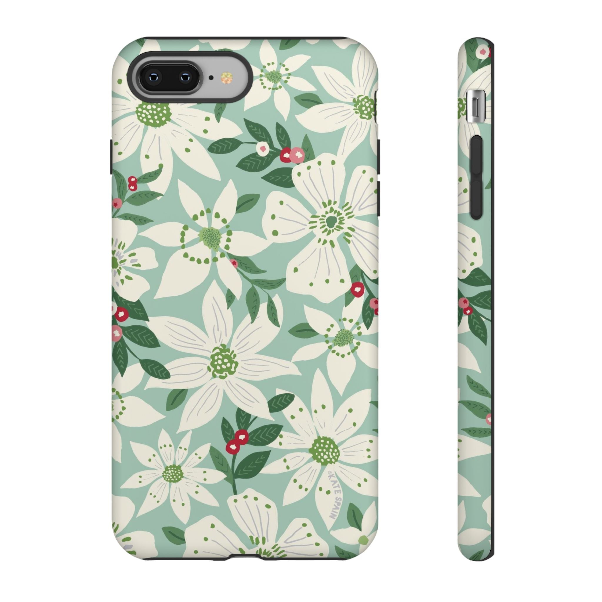 Gardenia Tough iPhone 8 Plus Case – Matte | light blue, white, green, red gardenia botanical print