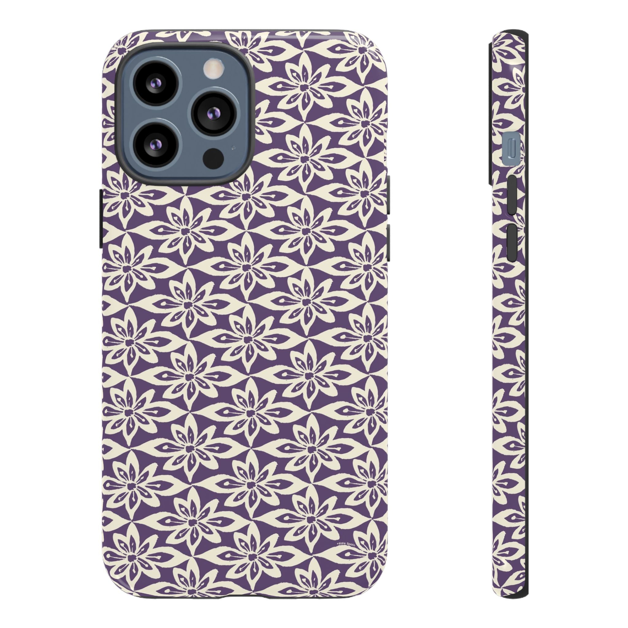 Lily Plum iPhone 13 Pro Max Case – Glossy | graphic white lily print on rich violet — botanical phone case by Kate Spain