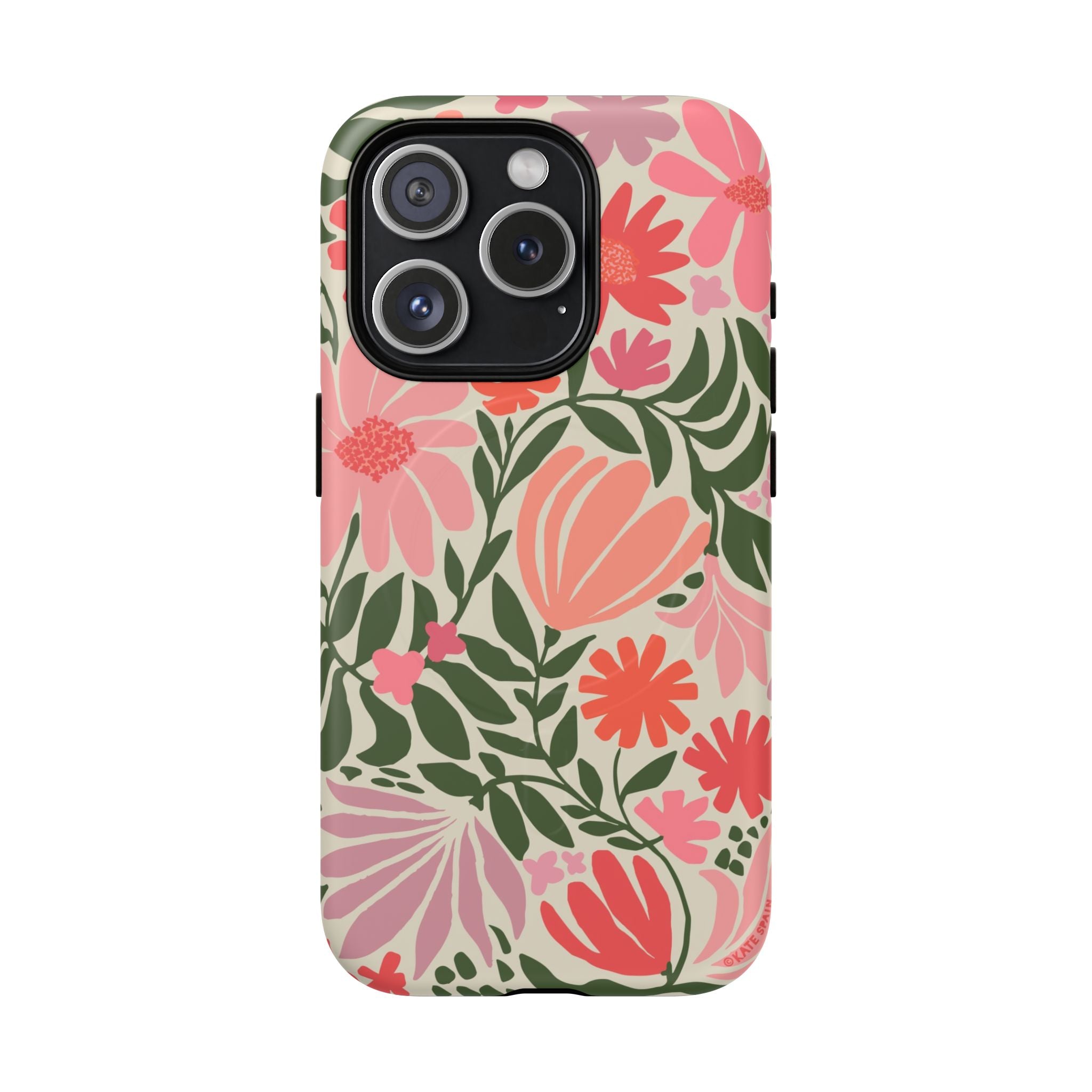 Botanica MagSafe iPhone 15 Pro Case – Matte | coral, pink, sage green botanical wildflower print