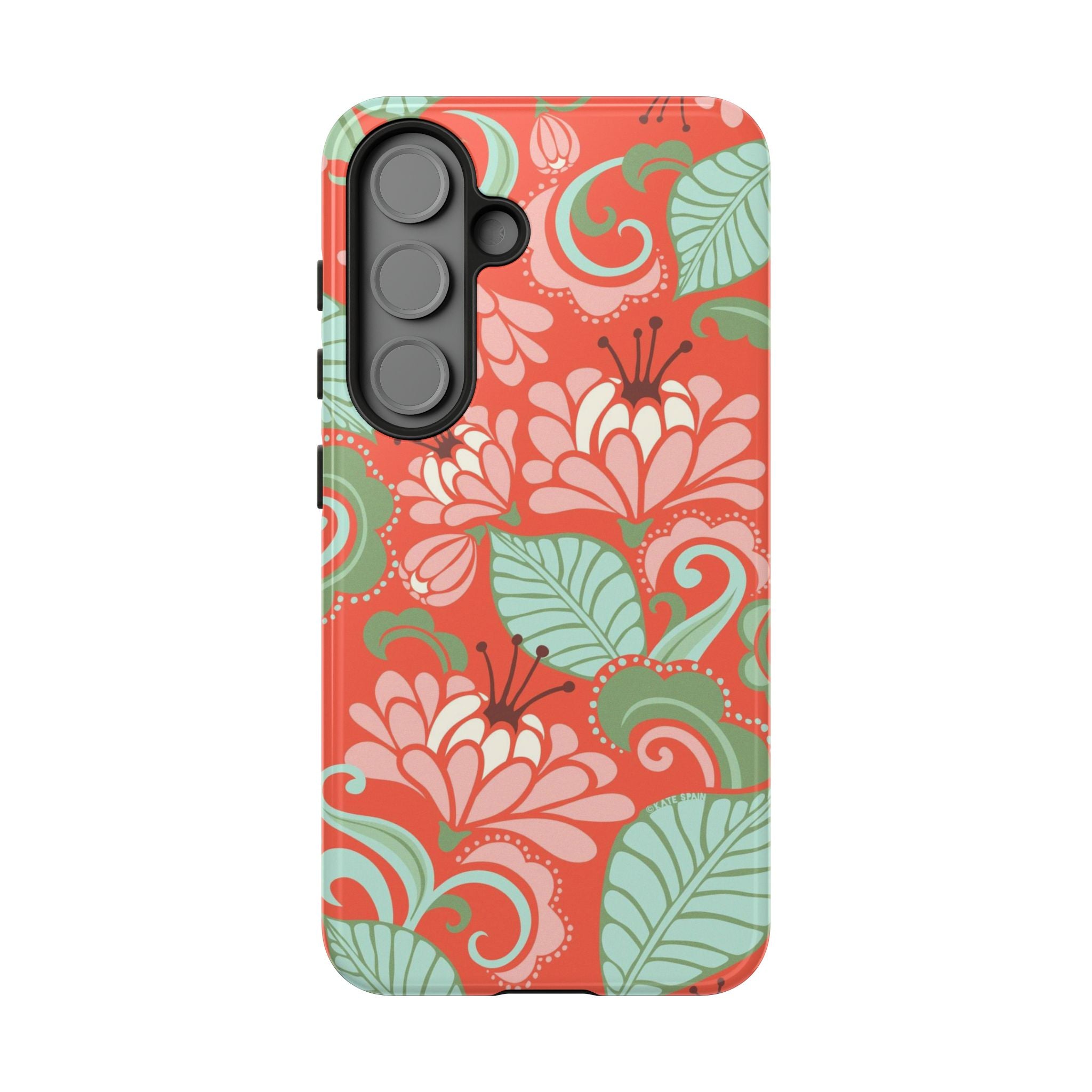 Designer Sarabande Samsung Galaxy S25 Case – Glossy | coral, blush, mint tropical floral print