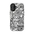 Esprit Tough iPhone 17 Case – Glossy | white, black botanical line art floral print