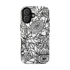 Esprit Tough iPhone 17 Case – Glossy | white, black botanical line art floral print