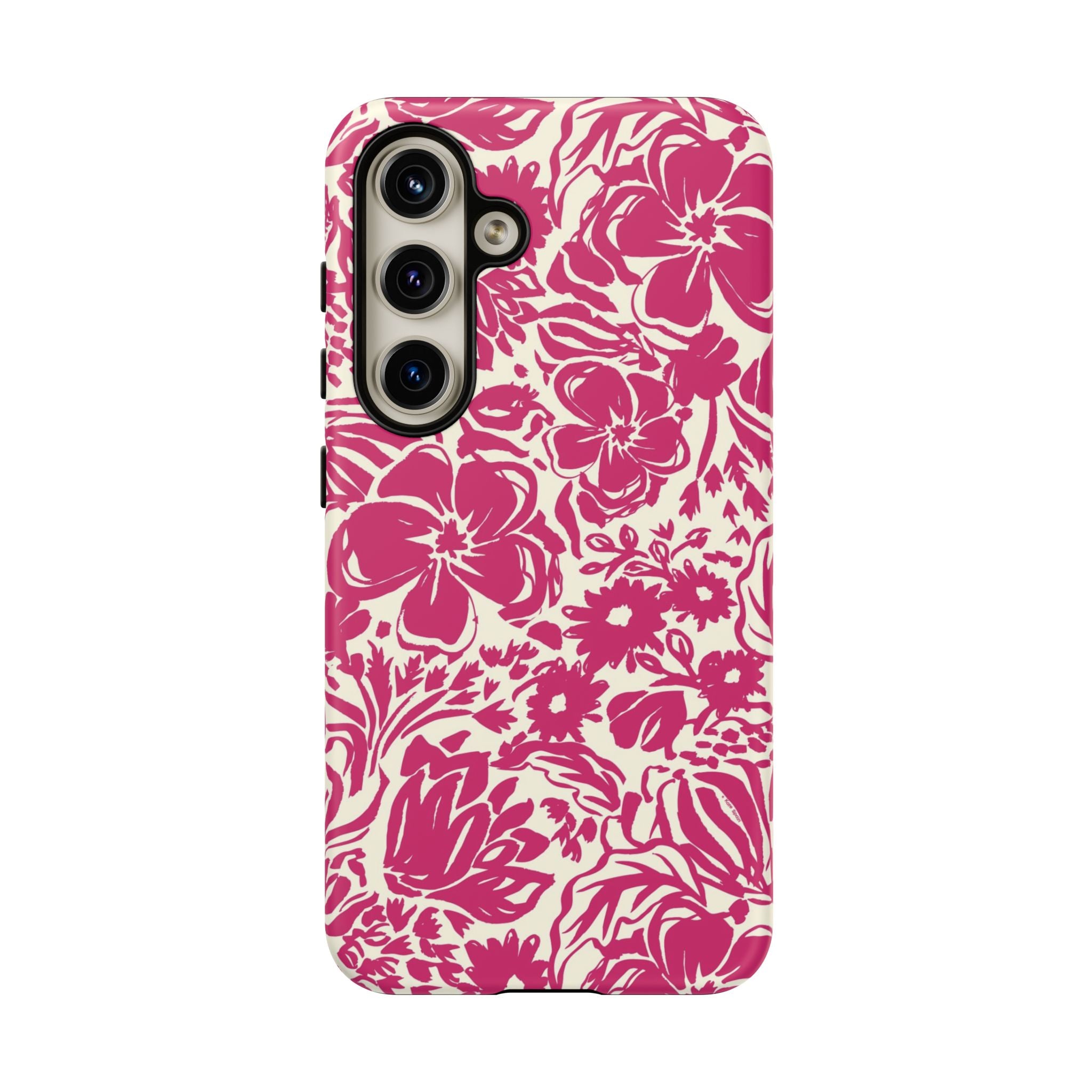 Rhapsody Bright Pink Samsung Galaxy S24 Matte case — bold magenta floral print on cream by Kate Spain