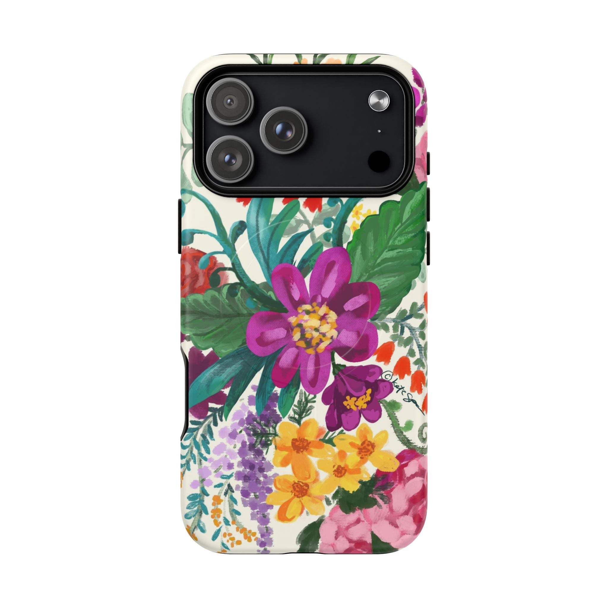 Posy MagSafe iPhone 17 Pro Max Case – Matte | cream, magenta, coral botanical floral print