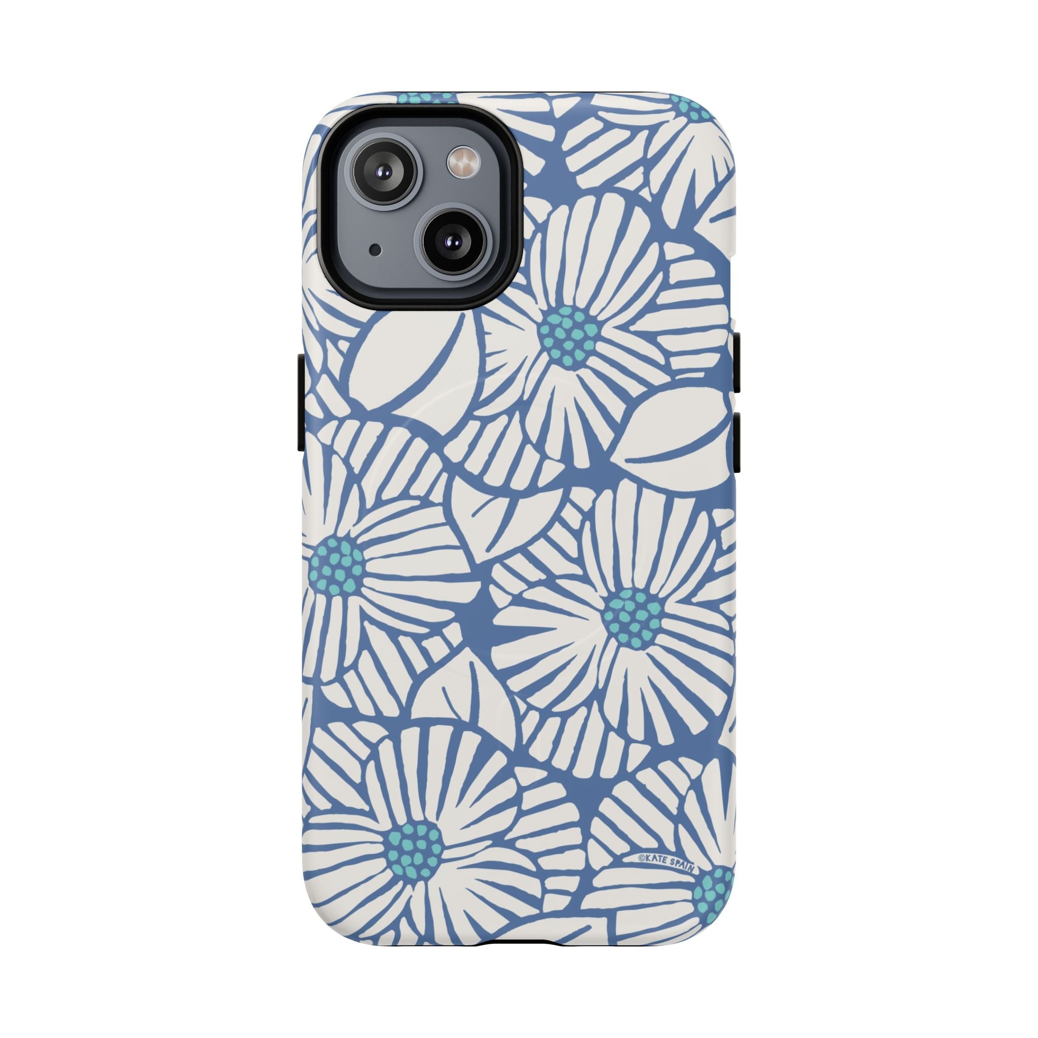 Calendula MagSafe iPhone 14 Case – Matte | periwinkle, cream, teal graphic daisy floral print