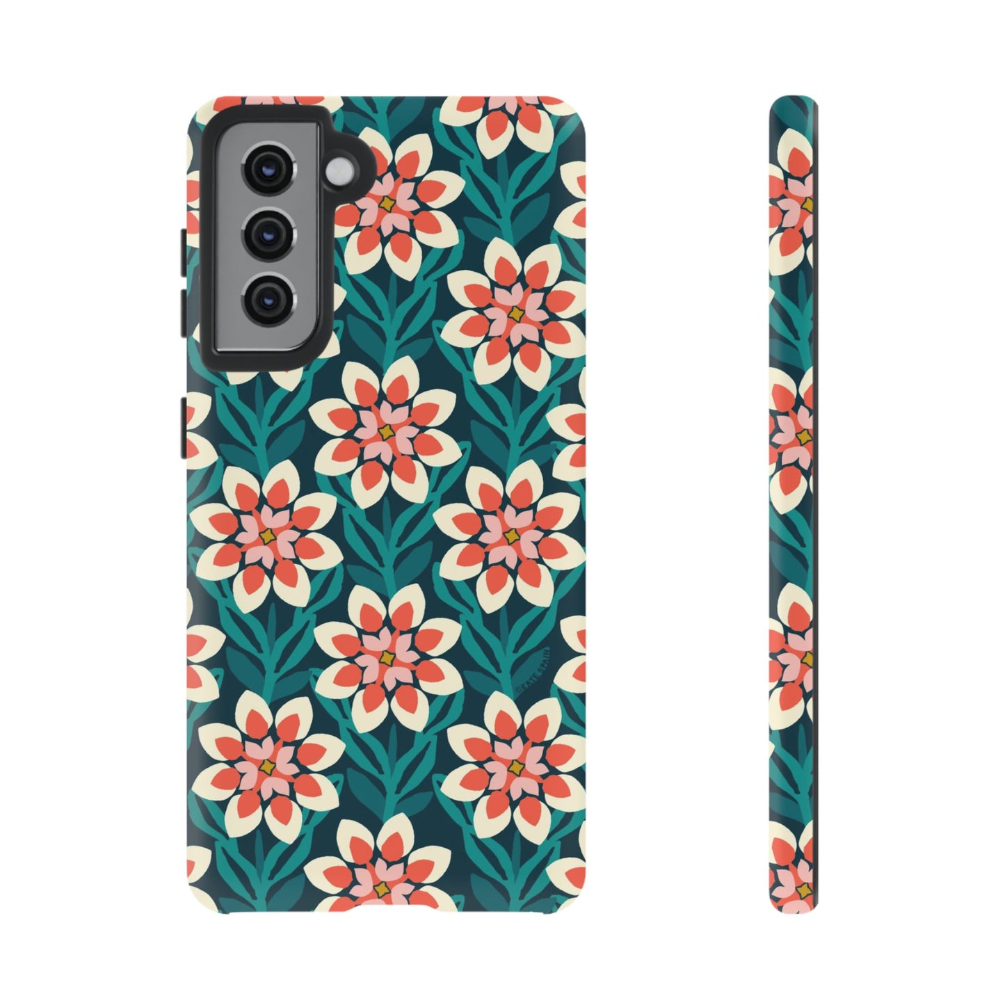 Modern Dahlia Samsung Case - Teal Coral Allover Pattern