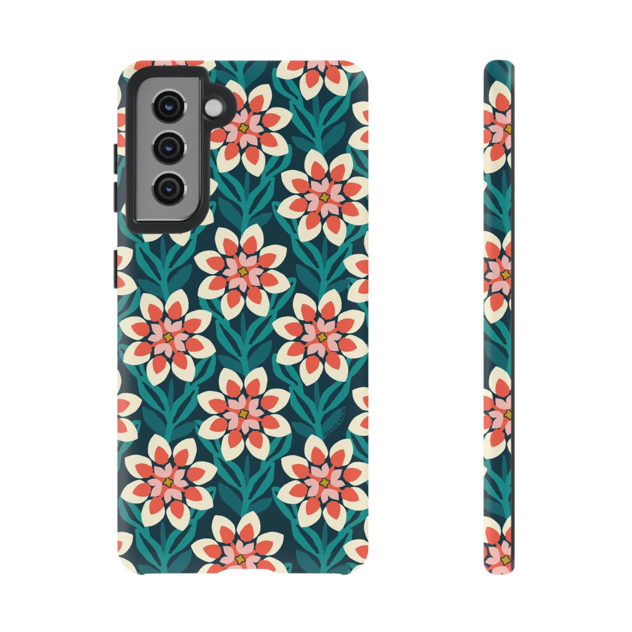 Luxury Modern Dahlia Samsung Galaxy S21 Case – Matte | teal, coral, pink, cream modern dahlia print