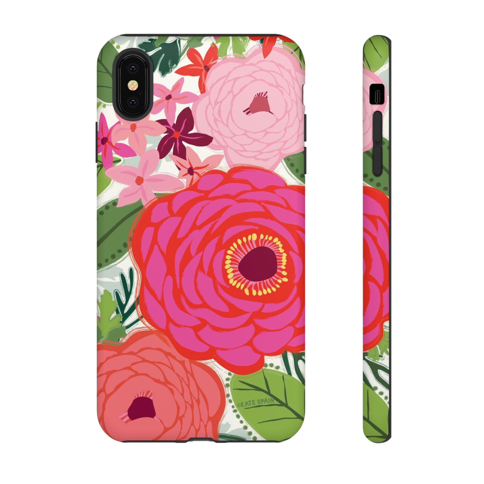 Bloomerie Tough iPhone XS Max Case – Matte | cream, magenta, coral botanical peony floral print