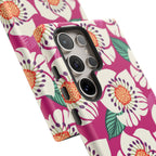 Artistic Panache Samsung Galaxy S24 Ultra Case – Glossy | close-up of 5 lenses in camera in case in berry, cream white, peach anemone floral print