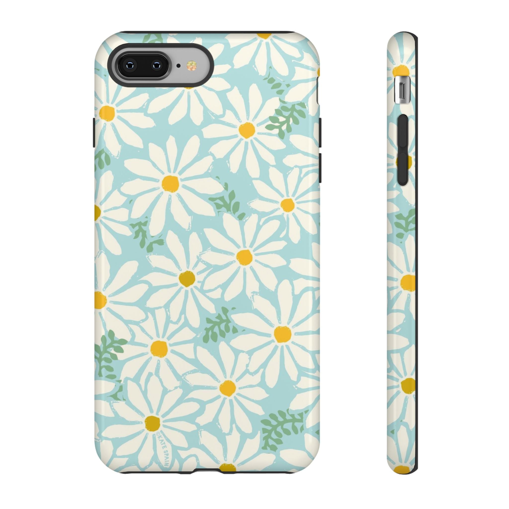 Daisies Tough iPhone 8 Plus Case – Glossy | mint, white, yellow botanical daisy floral print
