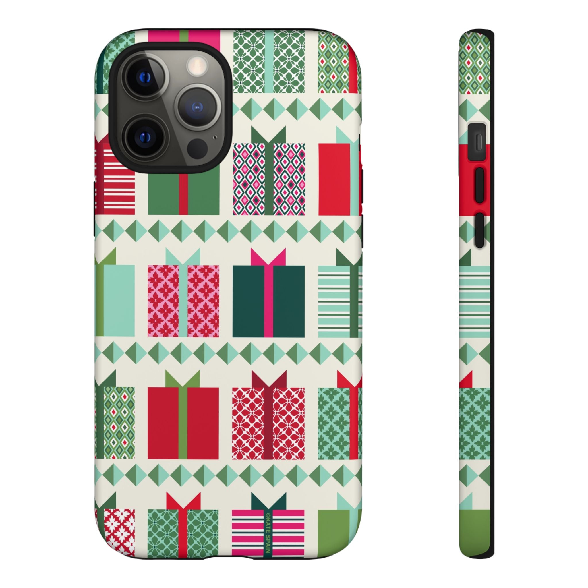 All Wrapped Up Tough iPhone 12 Pro Max Case – Matte | cream, red, pink, green, mint geometric gift wrap holiday print