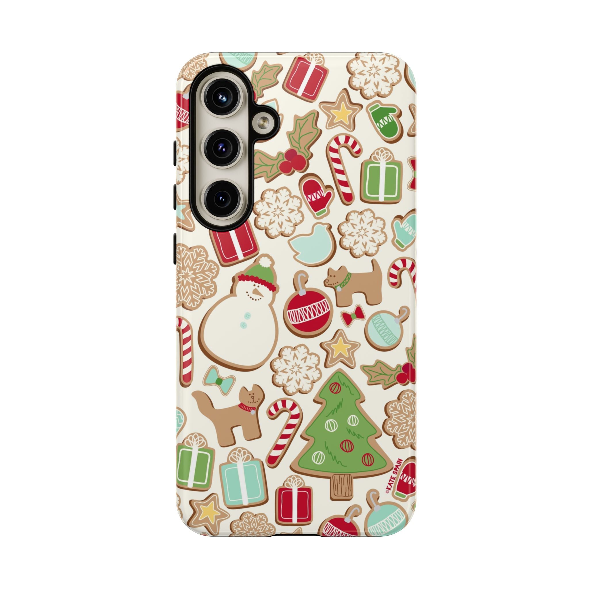 Gingerbread Cookies Samsung Galaxy S24 Ultra Case – Glossy | cream, red, green gingerbread holiday cookie print