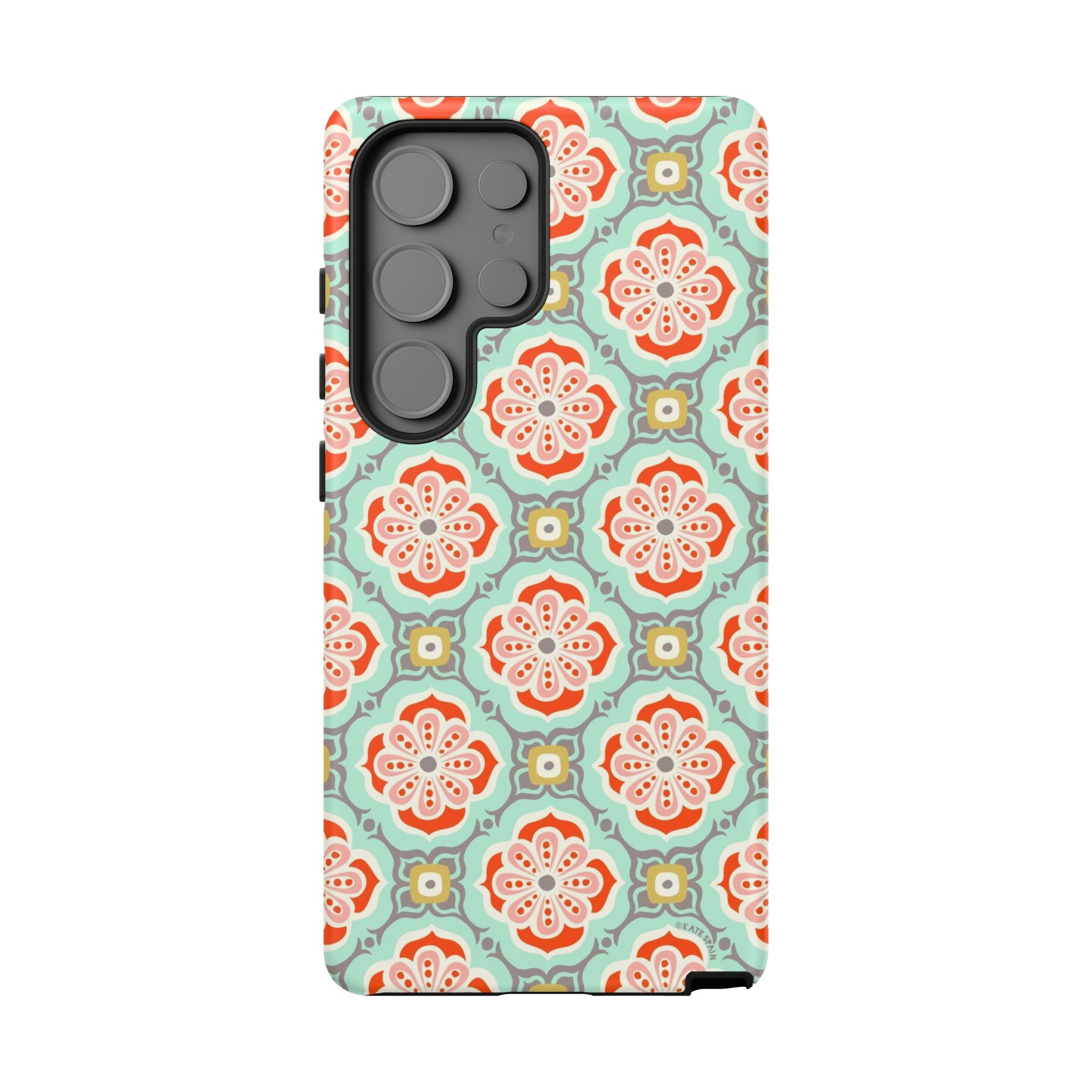 Luxury Alhambra Samsung Galaxy S25 Ultra Case – Matte | light turquoise, coral, cream geometric medallion tile print